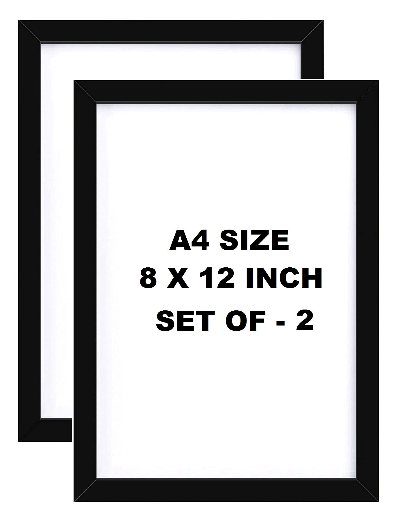 Basics Photo Frame With Hanging Hooks Set of 2 | 8" x 12"Inch,(A4 size) Black Made In India