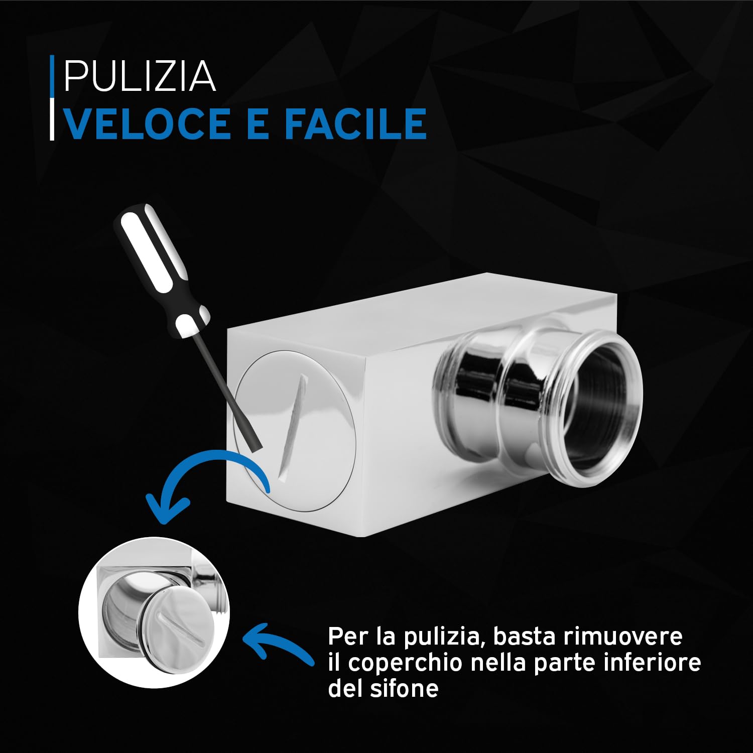 kör4u Premium Design sifone 1 1/4 pollici x 32 mm, rettangolare, cromato, universale, con guarnizioni, sifone per bagno