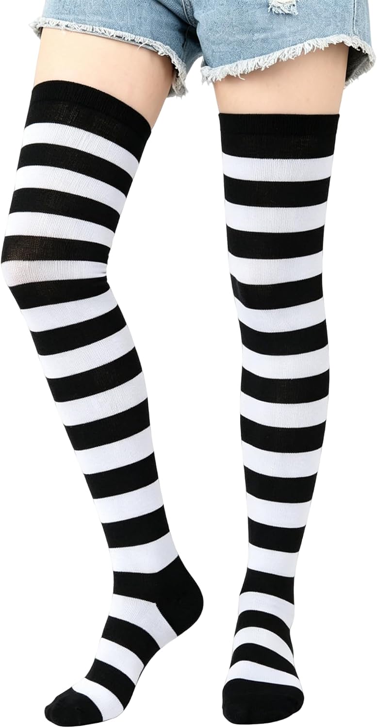 Womens Thigh-High-Socks Striped-Over-Knee-Socks for Daily Wear Halloween