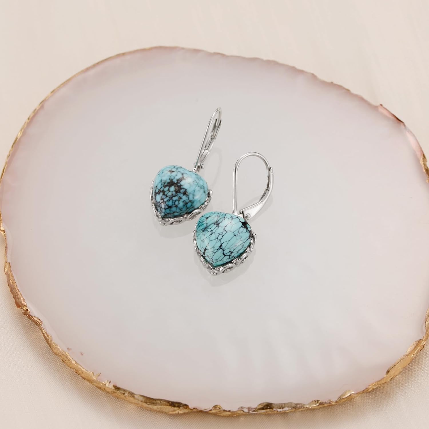 Genuine Turquoise Dangle Earrings 925 Sterling Silver Heart/Square/Oval Green Turquoise Earring Bohemian - Image 2