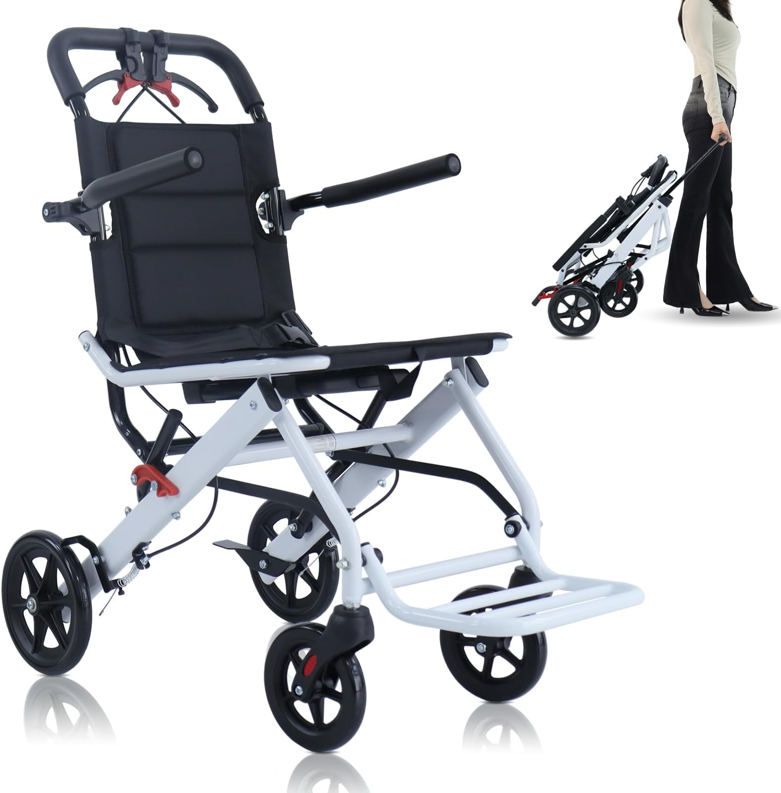 Ultralight Transport Wheelchair, Folding Portable Boarding Travelling Wheelchair with Hand Brake, Wheelchairs for Adults, Folding Wheelchairs，Trolleys for Elderly Aircraft Travel