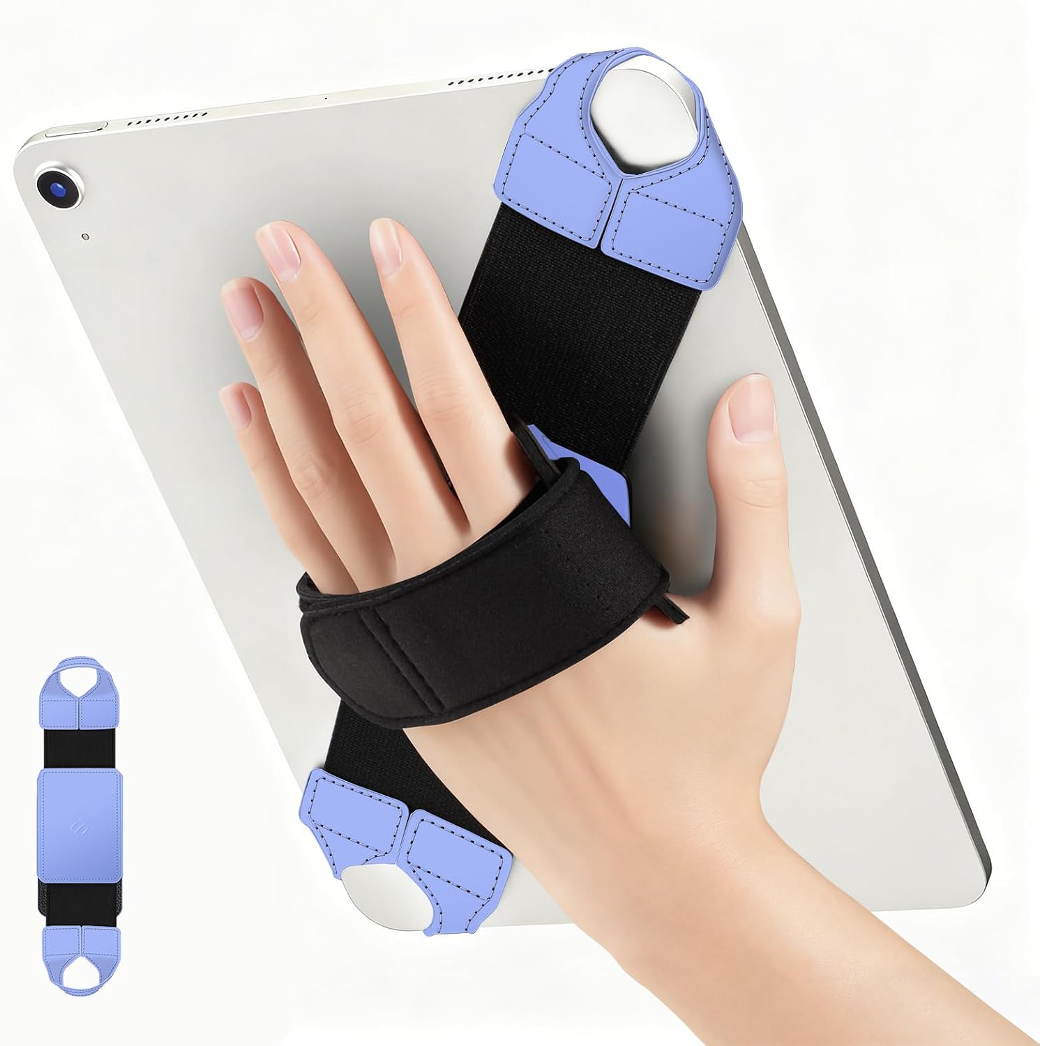 Fintie Universal Tablet Hand Strap Holder for 9-11 Inch Tablets eReaders, 360 Degrees Swivel PU Leather Secure Portable Adjustable Handle Grip for iPad, Galaxy Tab and 9-11" Tablets, Black | Universal PU Leather Secure Portable Adjustable Handle Grip Holder for iPad, Galaxy Tab and 9-11" Tablets, Black