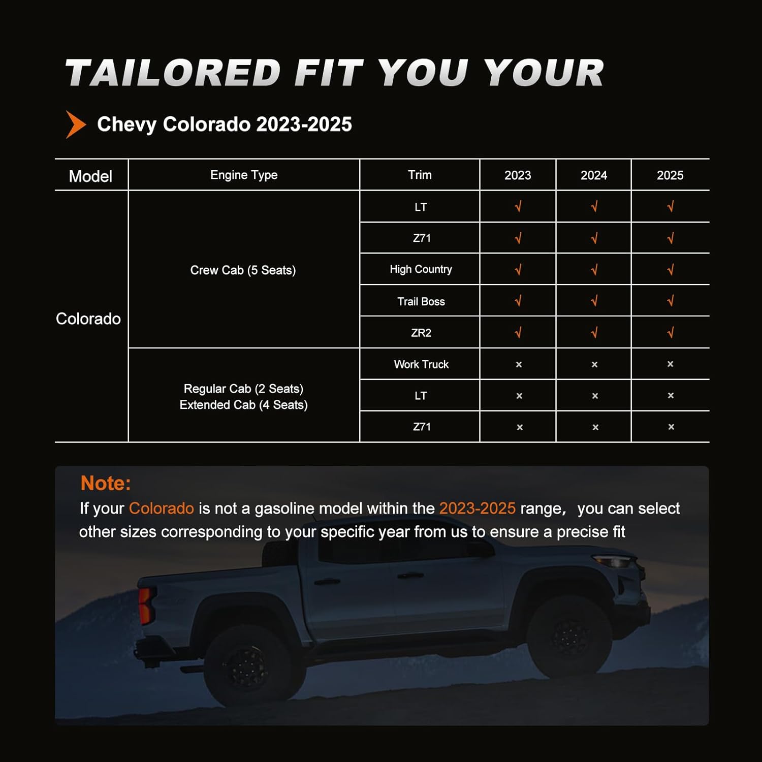 AOMSAZTO Custom Fit Seat Covers for Chevy Colorado & GMC Canyon 2023 2024 2025 2026 Faux Leather Crew Cab Only Full Set 5 Seats, Black