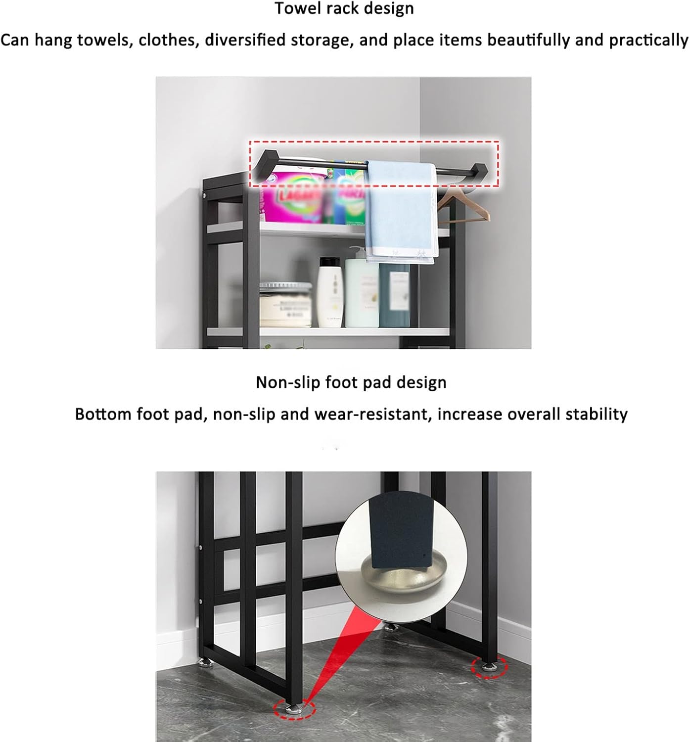 Bathroom Storage Shelves,Washer Storage Frames Floor Standing for Over Toilet,Thickened Steel Tubeng and Durable,Stable and Not Shaking The Multi-Layer Washinghine Shelf Bathroom/150Cm