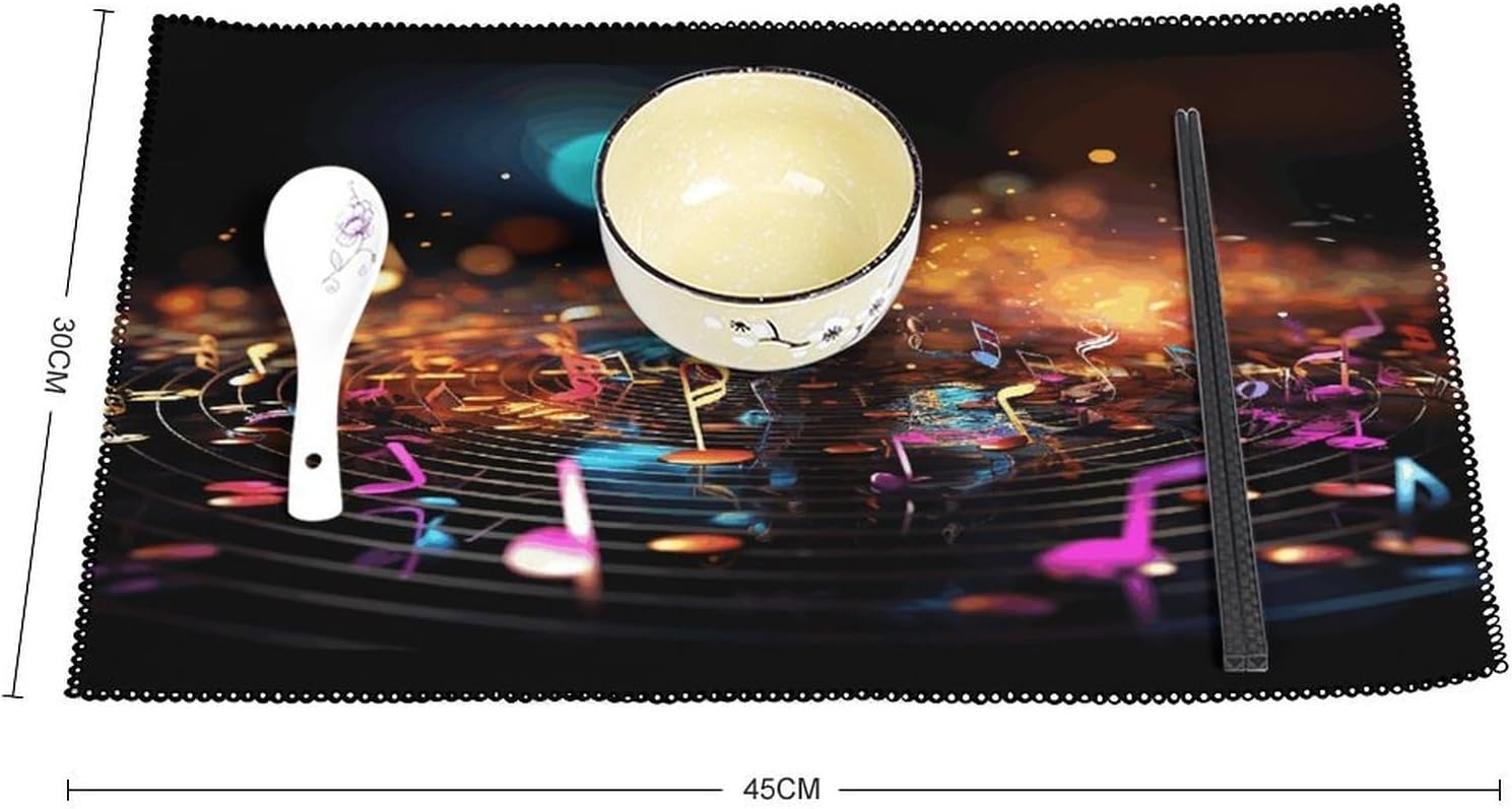 Colorful Music Notes Placemats Set of 4 Heat Resistant Non-Slip Place Mats Exquisite Reusable Dining Table Mats Sturdy Anti-Fading Waterproof Placemats for Dining Table Decor image 2