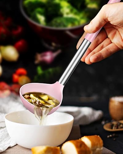 Vista 10 de Paquete de 2 cucharones de cucharón, cuchara grande de silicona para sopa, utensilios de cocina antiadherentes con alta resistencia al calor, sin