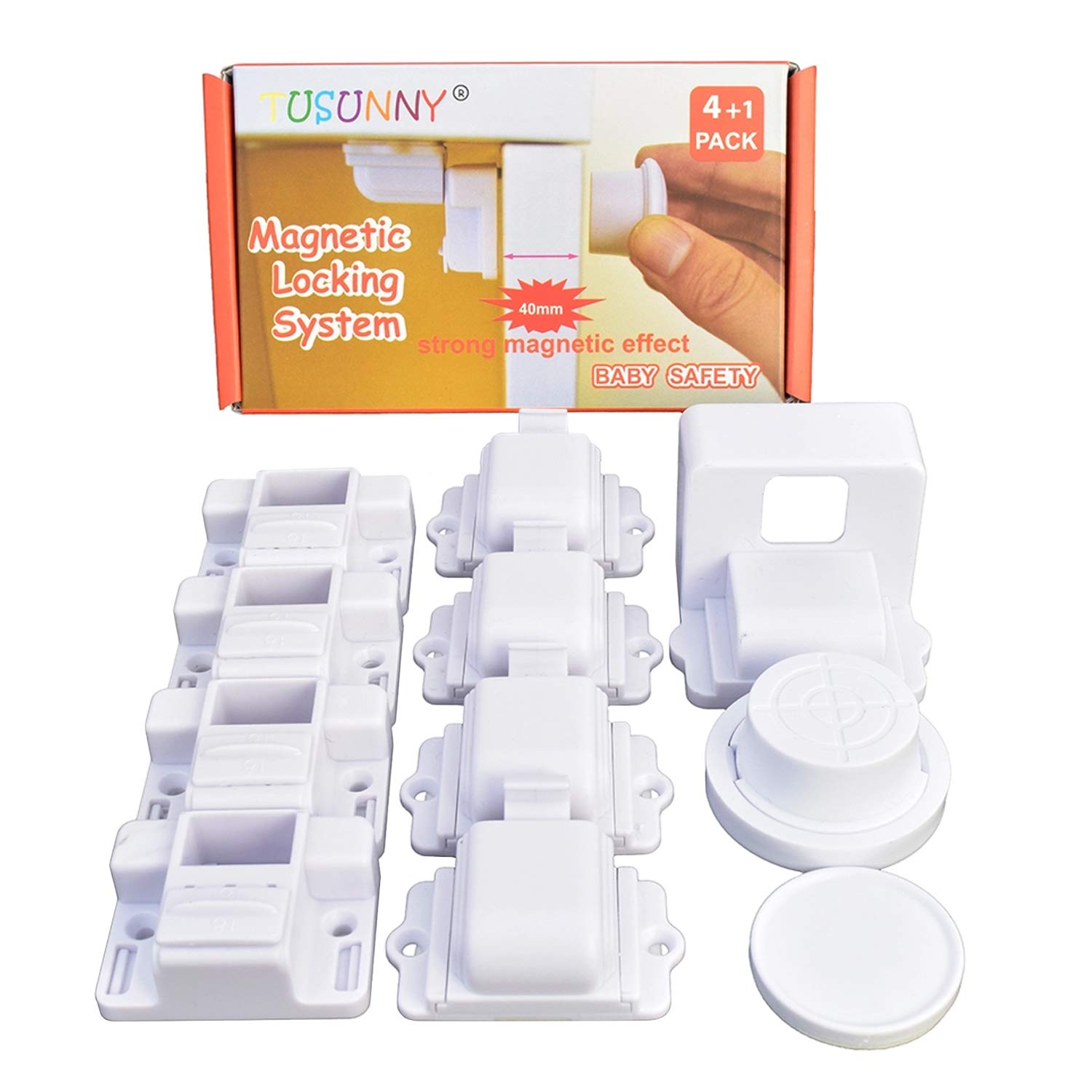 Magnetic Child Safety Locks | Childproof Safety Locks for Cabinets, Drawers, Cupboards & More | 4 Locks + 1 Key | Smart, Modern, Easy to Install - No Drill, Tools, Screws | 3M Strong Adhesive Backing