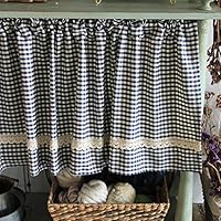 Tenda Corta Per Finestra A Scacchi Bianco E Rosso - Cotone E Pizzo, Misura 80x200cm, Per Cucina E Bistrot