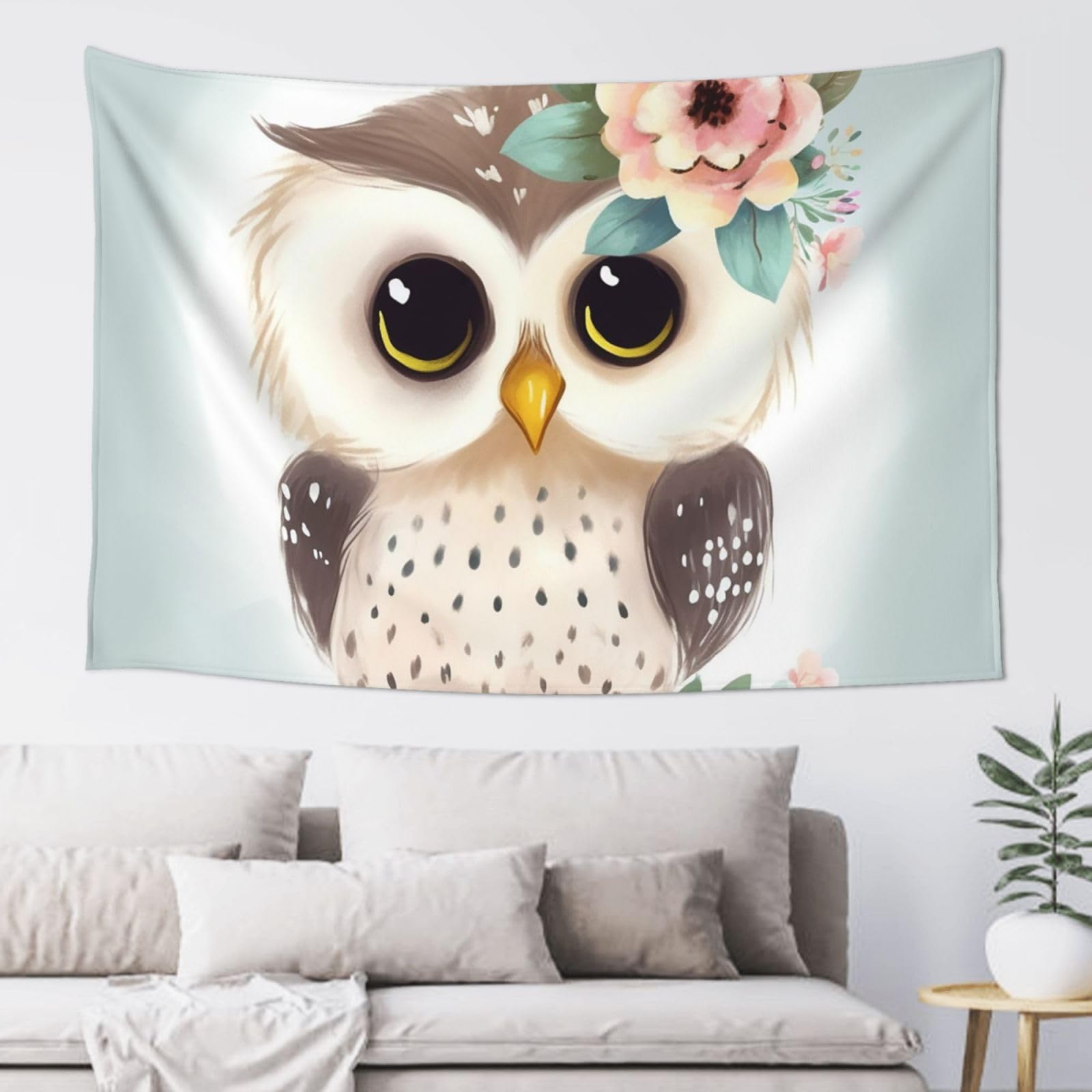 Fodpand Black Cute Owl With Flowers Tapestry Dorm Decor, Wall Backdrop Aesthetic Tapestries Hanging Banner For Bedroom, Modern Wall Art Poster Blanket, Home Decor Wall Tapestry 60"X40"