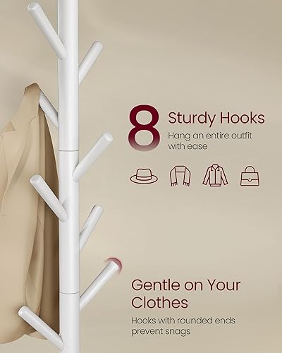 Miniatura 60 de VASAGLE Perchero de madera maciza, perchero en forma de árbol con 8 ganchos, 3 opciones de altura, para ropa, sombreros, bolsos, sala de estar,