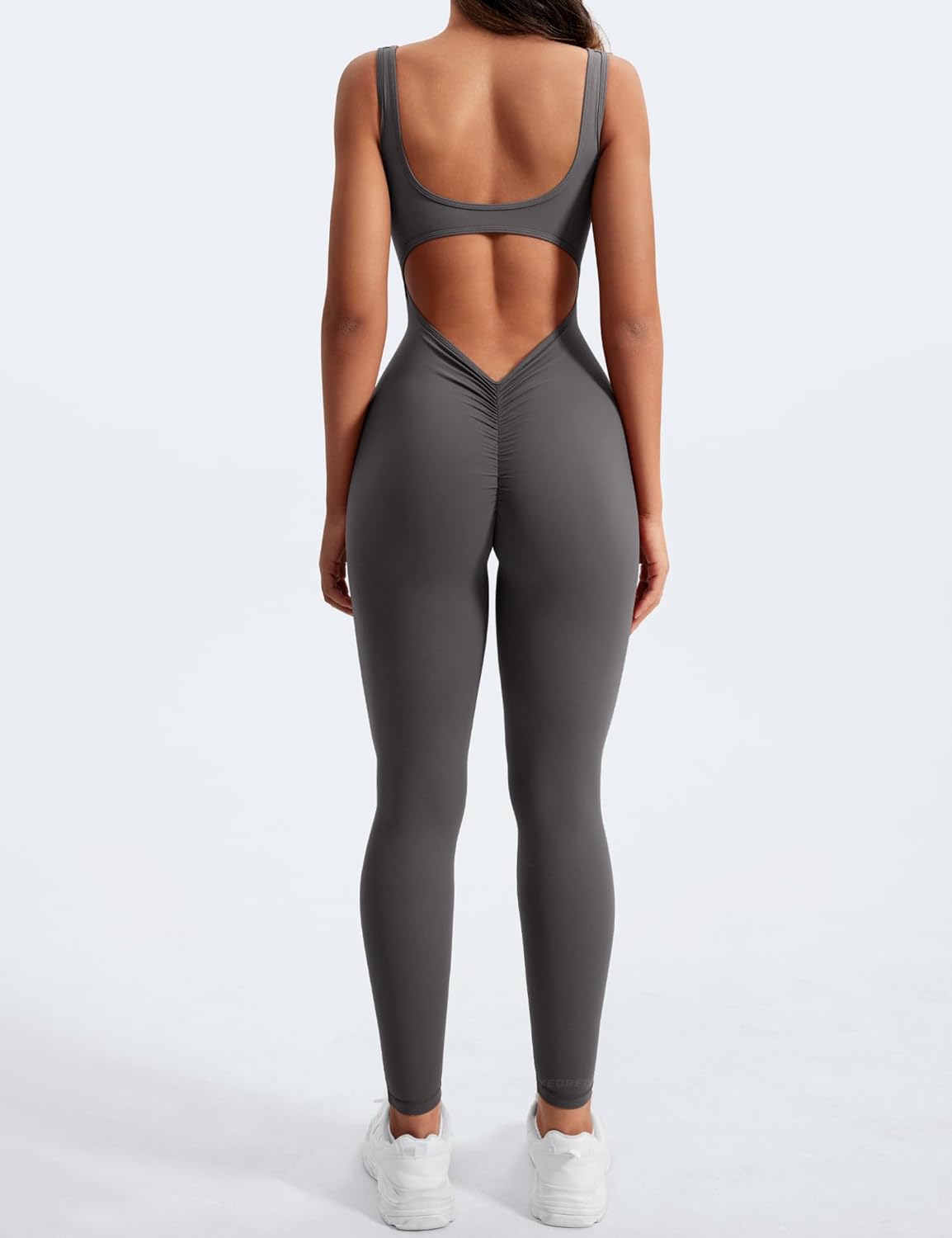 YEOREO Sleeveless Jumpsuits for Women Sexy Backless Gym Bodycon Lizvette V Back Scrunch Butt Rompers - Image 2