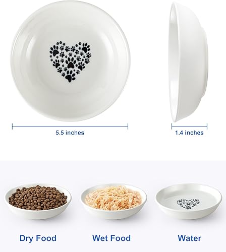 Miniatura 3 de Paquete de 3 cuencos de comida para gatos, cuencos de cerámica para gatos, antifatiga y antibigotes, juego de platos para gatos de interior, platos