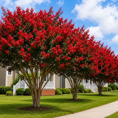Scarlet Red Crape Myrtle Tree/Shrub - 14-20 Tall Live Plant - Gallon Pot - Fast-Growing Flowering Hardy Bush - Ornamental Crepe Myrtle Pollinator - Lagerstroemia Indica Scarlet Red