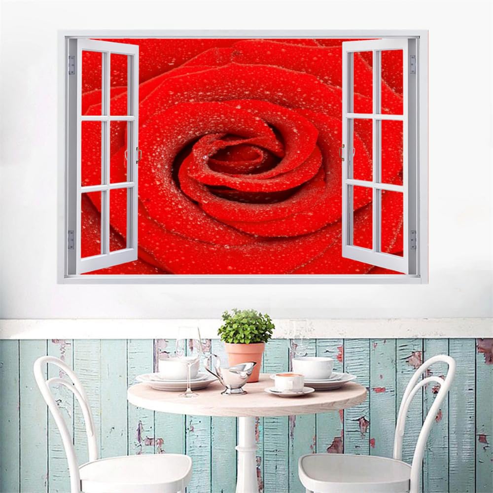 Sticker Mural 3D Rose Rouge Stickers Muraux Smashed Art Imperméable Fleur Tatouage Mural En Vinyle Pour Enfants Chambre Salon Salle De Jeux Bébé Pépinière Décor À La Maison