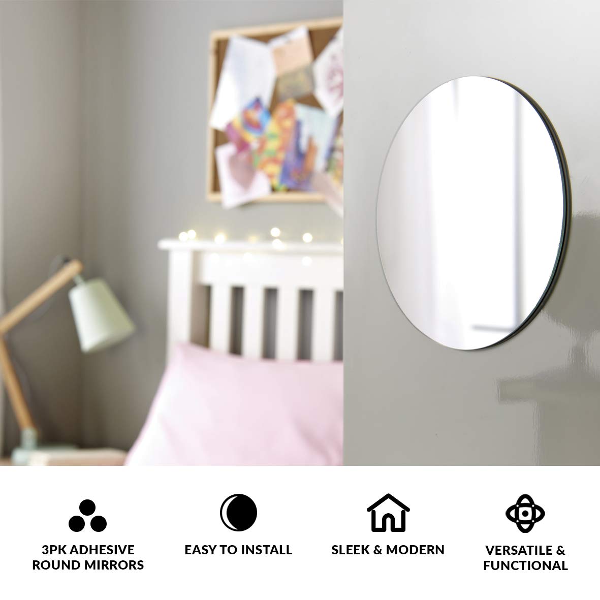 MSV Set 3 Specchi Adesivi In ​​Vetro, Bianco, 15 X 15 X 3 Cm