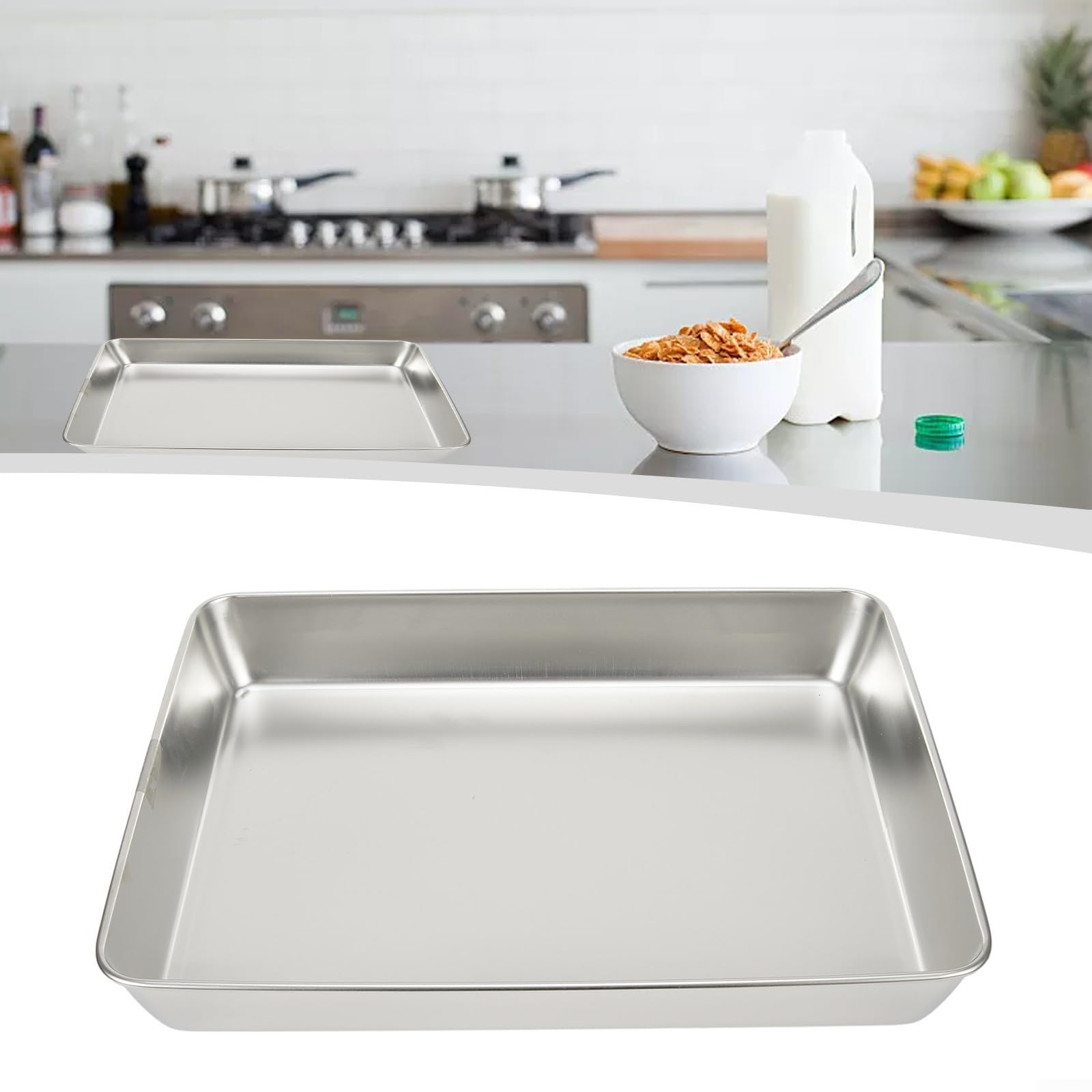 Vassoio rettangolare in acciaio inox resistente per la preparazione e il servizio dei pasti, adatto a qualsiasi ambiente (40 x 35 x 5,5)