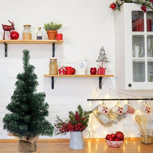 Miniatura 3 de URMAGIC Árbol de Navidad de mesa, pinos de Navidad artificiales de 18 pulgadas con soporte de plástico, árbol de Navidad de mesa, decoraciones de