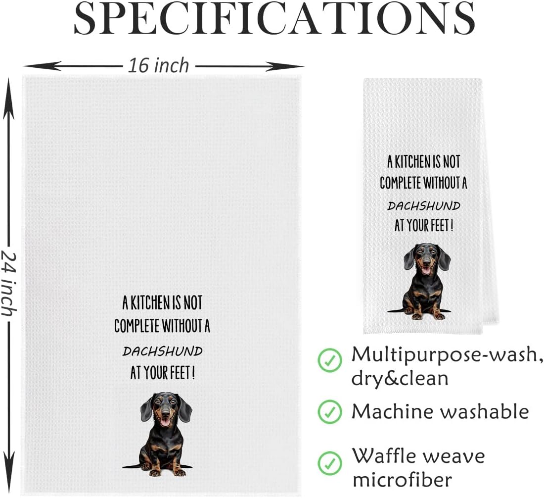 Funny Dachshund Dish Towels - Dachshund Decorative Waffle Weave Kitchen Towels, Wiener Dog Gifts for Women Hand Towel, Wiener Dog Gifts Tea Towel (16×24 Inches) - Image 5