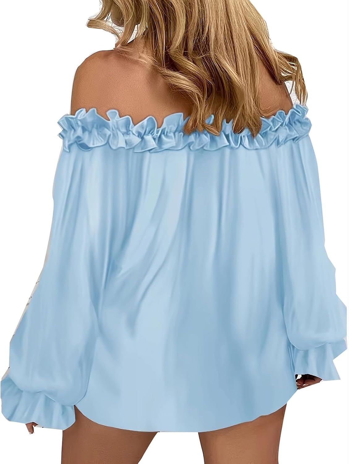 Women's Plus Size Tops Off The Shoulder Blouses Puff Long Sleeves Sexy Solid Colour Clothes Ruffled Strapless Shirt