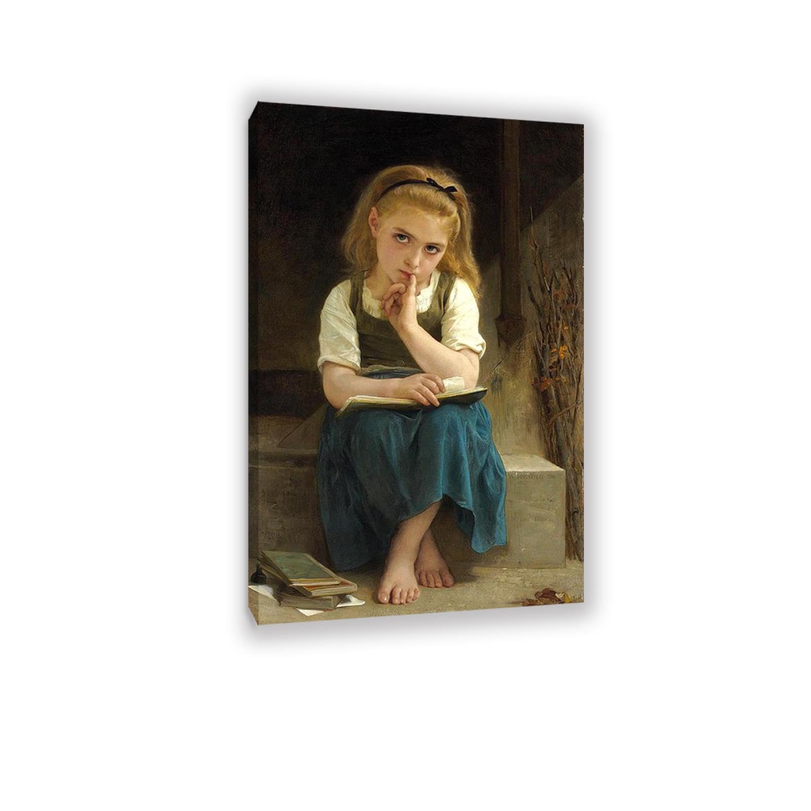 RXNHGJDS William-Adolphe Bouguereau Wall Art The Difficult Lesson Famous Paintings Prints Classic Portrait Canvas Art Wall Decor for Living Room Bedroom Bathroom Home Decor 50x30cm Inner frame