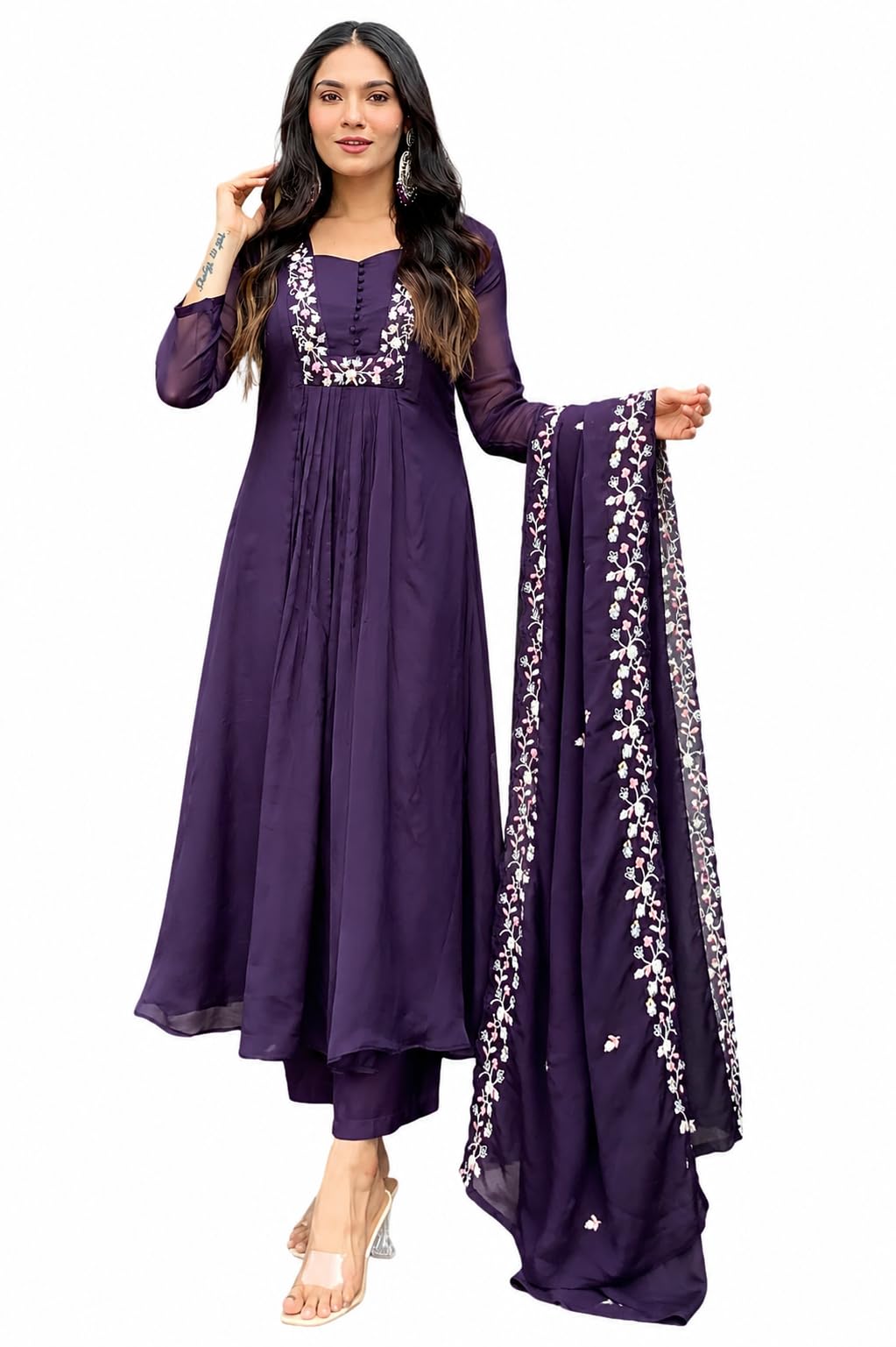 Women Purple Anarkali Kurta Set with Dupatta, Georgette RASA fashion studio-image-34
