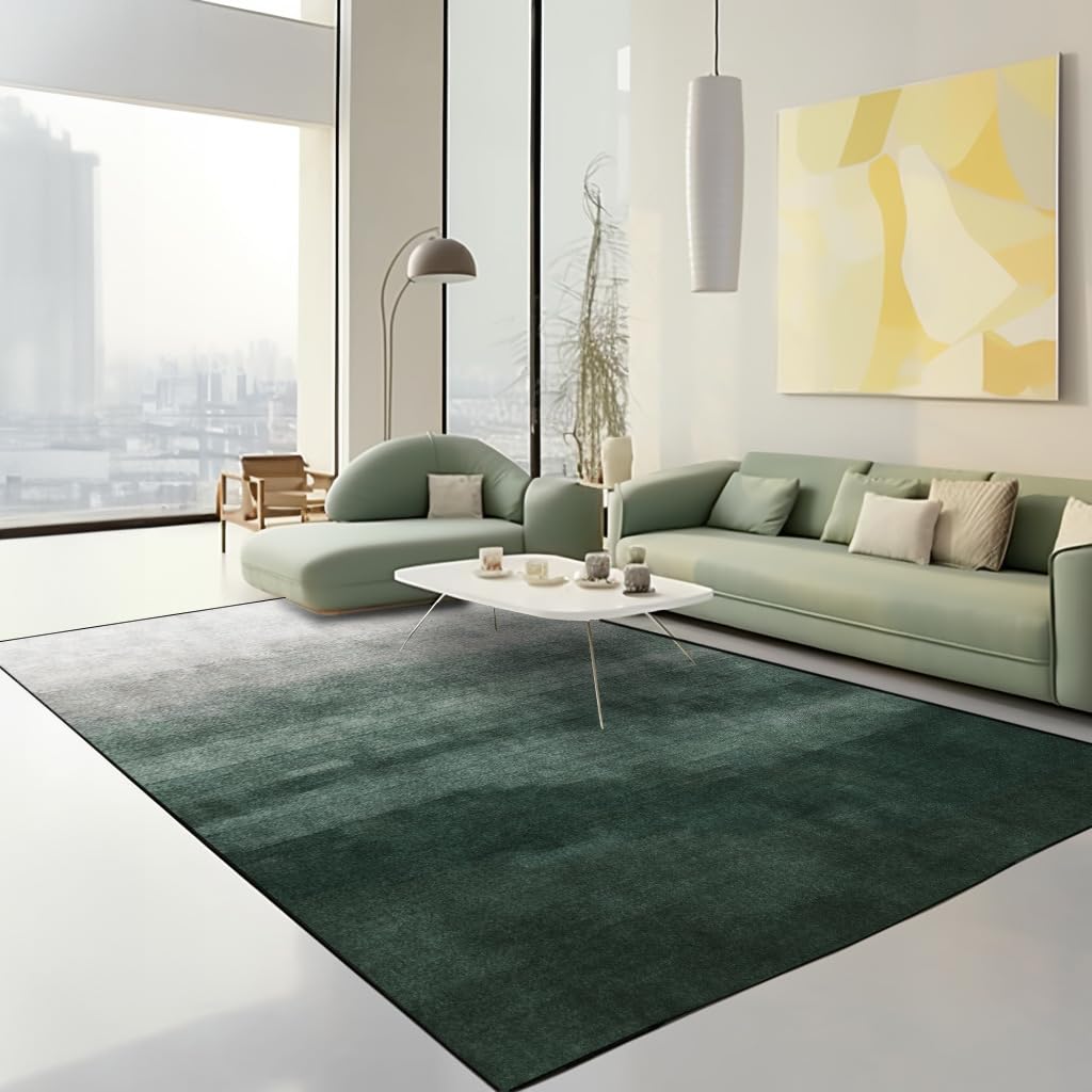 Area Rugs Large Washable Living Bedroom Rug Non-Slip Non-Shedding Print Floor Carpet for Dining Room Home Modern Geometric Green 200 x 200 cm