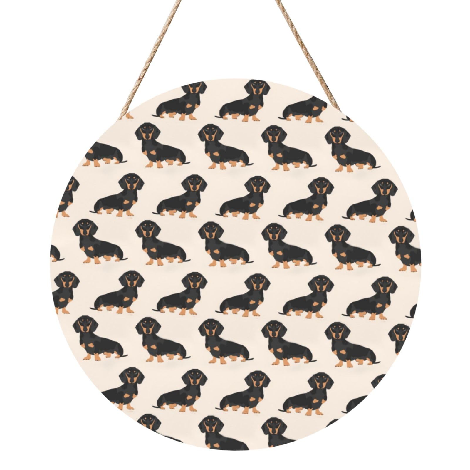 InOmak Sausage Dog, Round Wood Panel Painting 12 in, Wall Hanging Painting For Home