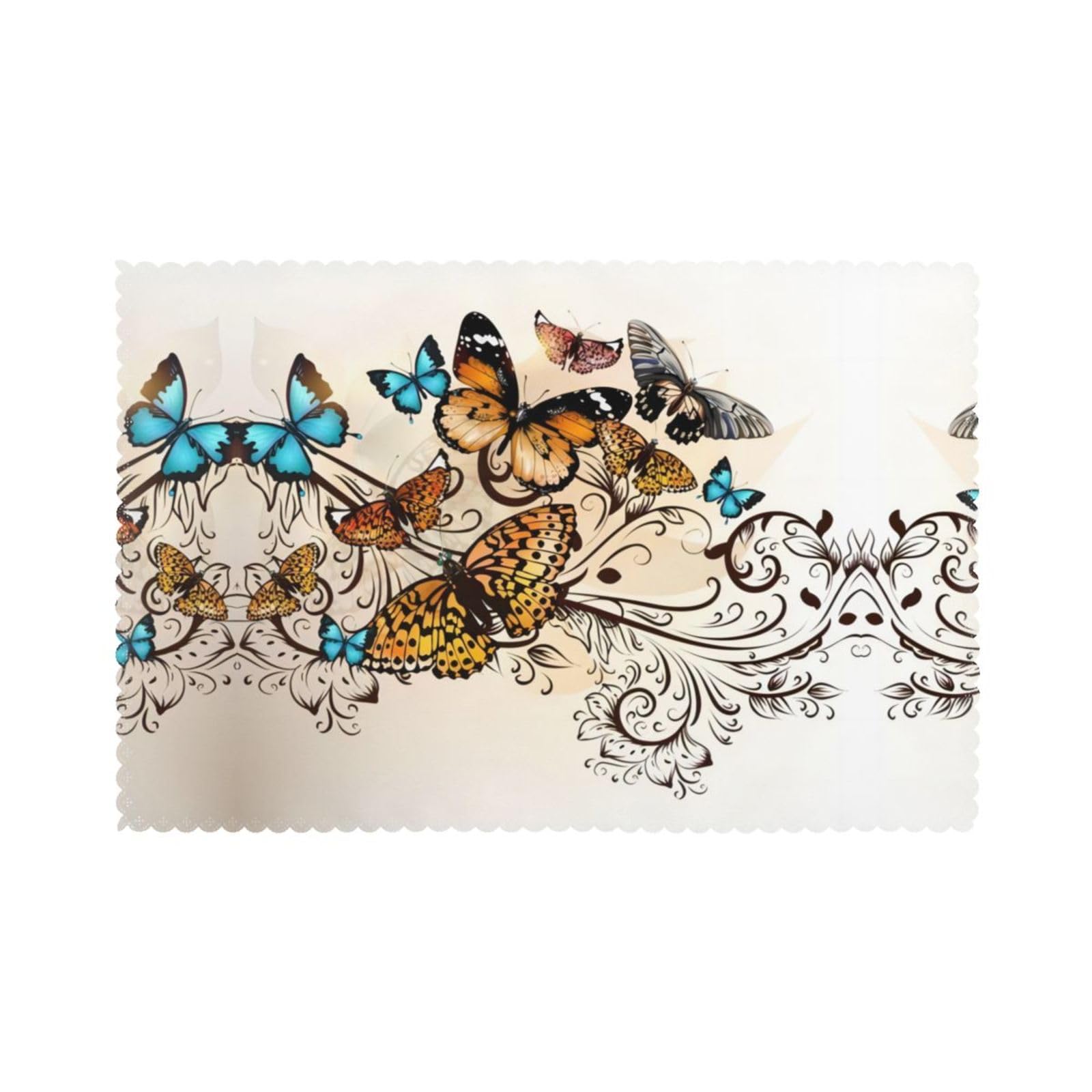 YYHWHJDE Butterflies Prints Placemats Set of 6 12x18in - Elevate Every Meal with Durable & Customizable Table Layers