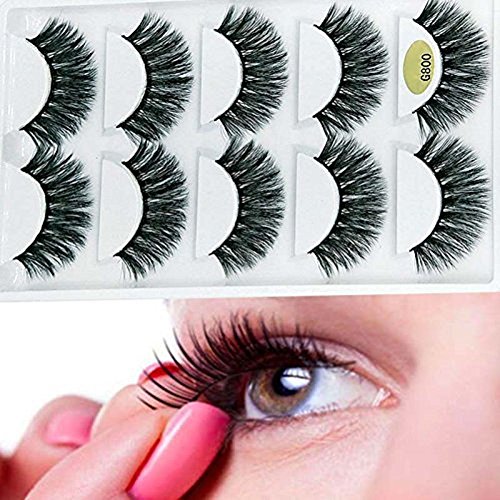ceshumd 3d Faux Cils efecto natural profesional 5 pares, larga extensión de pestañas para mujeres Maquillaje suave Faux Cils