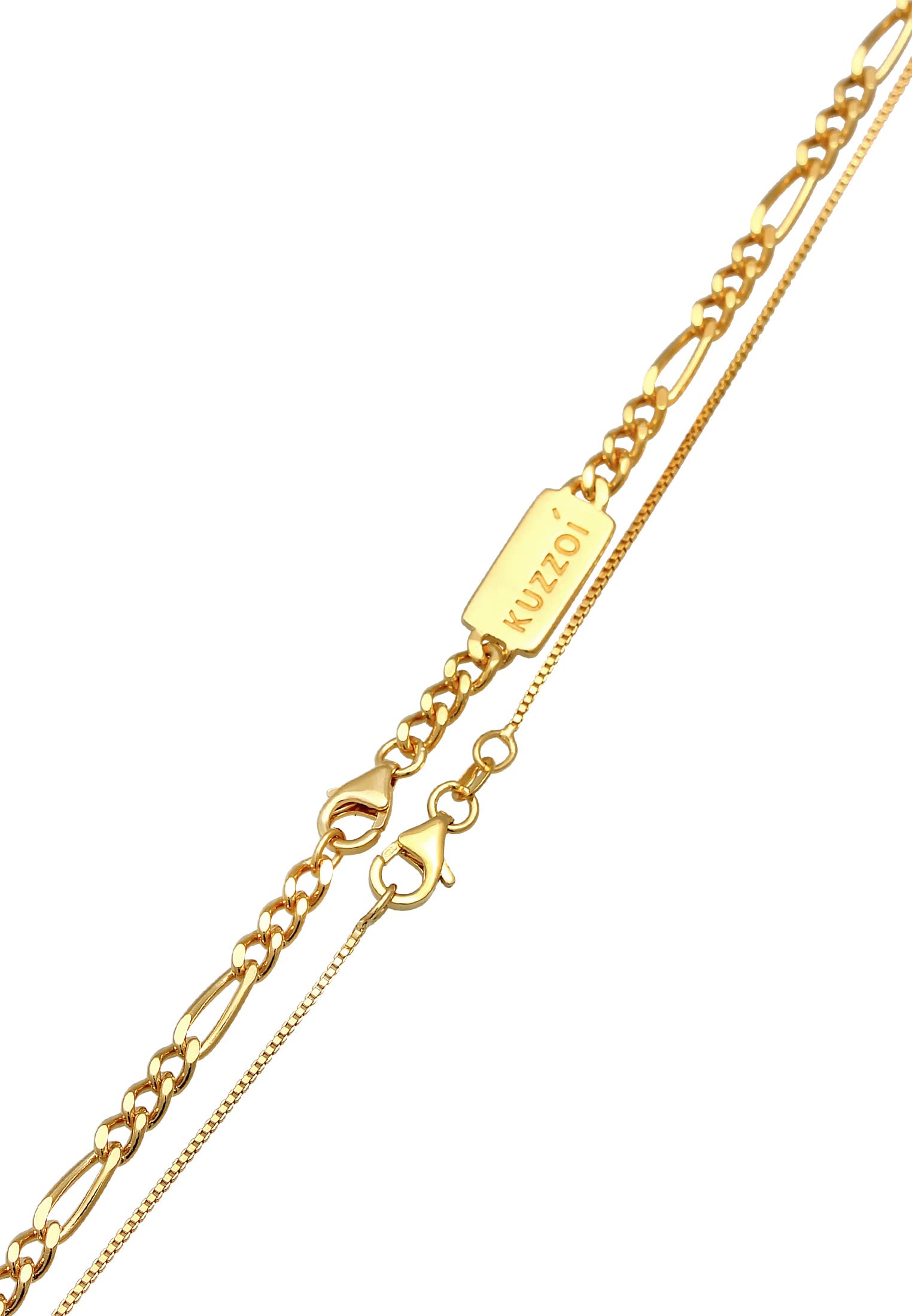 Kuzzoi Herren Halsketten Set aus 925 Sterling Silber vergoldet, Massive Figarokette 3 mm, Feine Venezianer Kette 1 mm für Manner, 2 goldene Herrenketten, Länge 50 + 55 cm