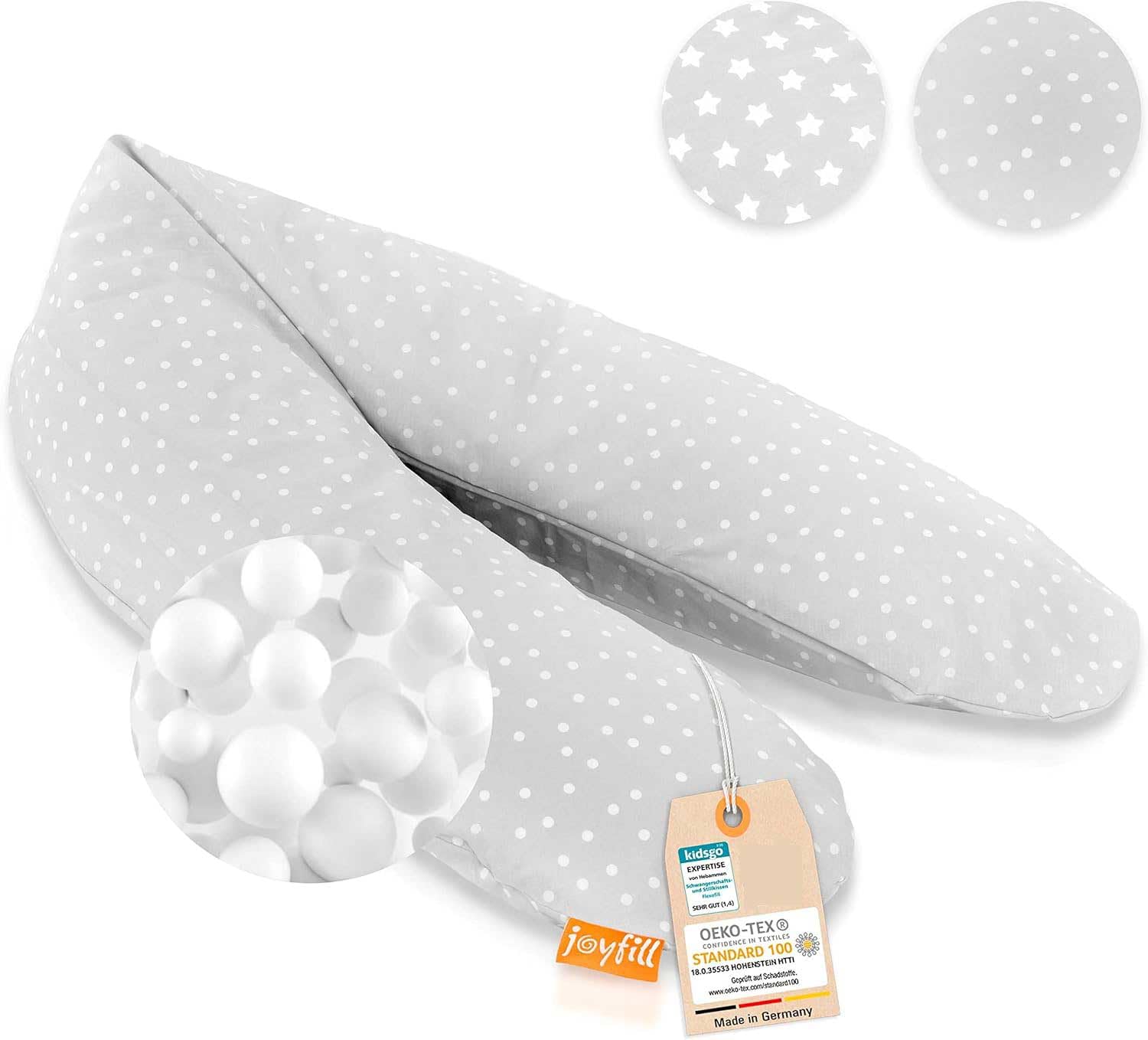 joyfill® Premium Stillkissen Mikroperlen 170cm I Ideal zum Schlafen & Stillen Dank Flüsterleiser & Bequemer Füllung I Stillkissen Seitenschläferkissen 100% Made in Germany I Nursing Pillow