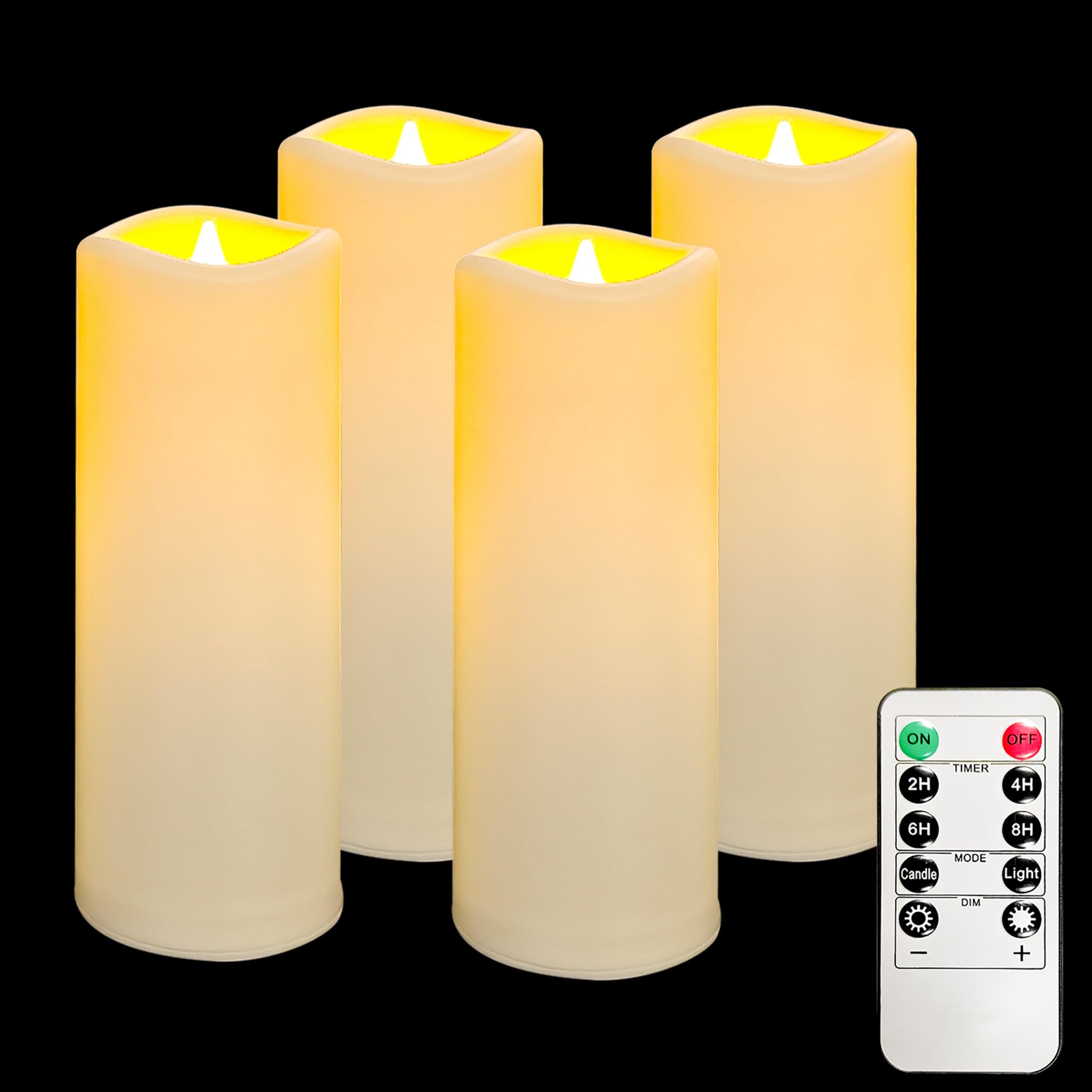 VETOUR LED Flameless Candles of 4 Pieces, Waterproof Battery Operated Flickering Candle for Outdoor Use with Timer Remote Control for Balconies, Outdoor Lanterns, Indoor Birthdays, Christmas