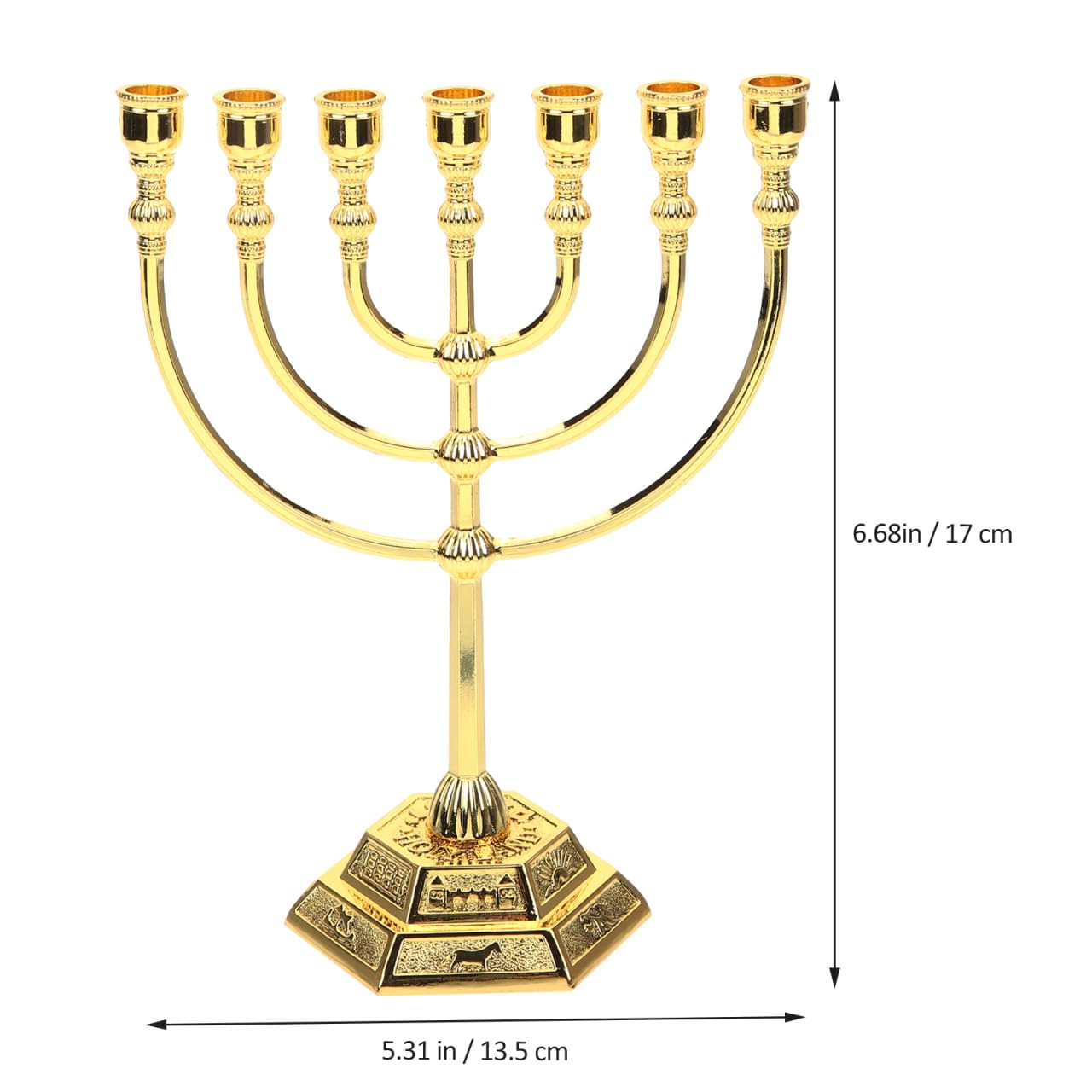 Generico Portacandele a 7 Braccia in Metallo Menorah Tradizionale Dorato Ornamento Decorativo Per Casa E Feste 6.69 Pollici Elegante Porta Candele Per Cena a Lume Di Candela