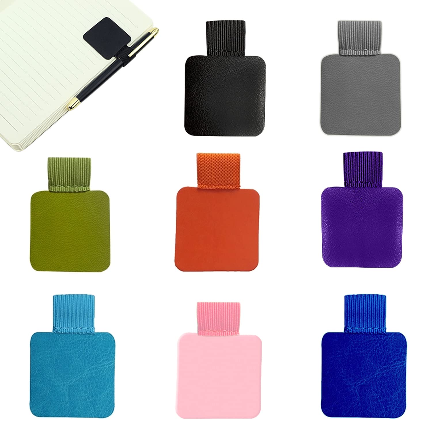 YHZMY 8 Piezas Bolígrafo Autoadhesivo, Pen Holder Notebook, Pen Loop, Lazo para Bolígrafo, Soporte para Bolígrafo Autoadhesivo, para Libro, Agenda, Tableta(Forma Cuadrado / 8 Colores)