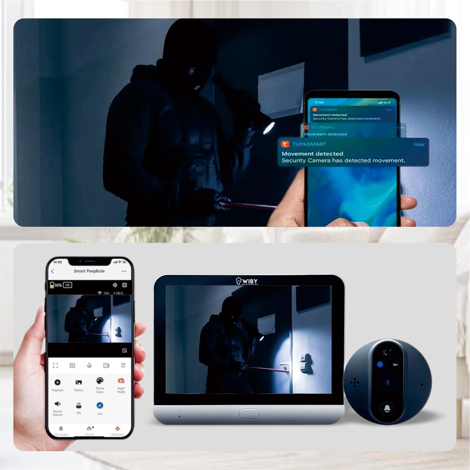 Spioncino Digitale 4.3" con Campanello 1080P Wi-Fi 2,4GHz, Rilevamento PIR, Audio Bidirezionale, Visione Notturna, Compatibile con Alexa e Google Home, microSD fino a 128 GB, Batteria 5000mAh