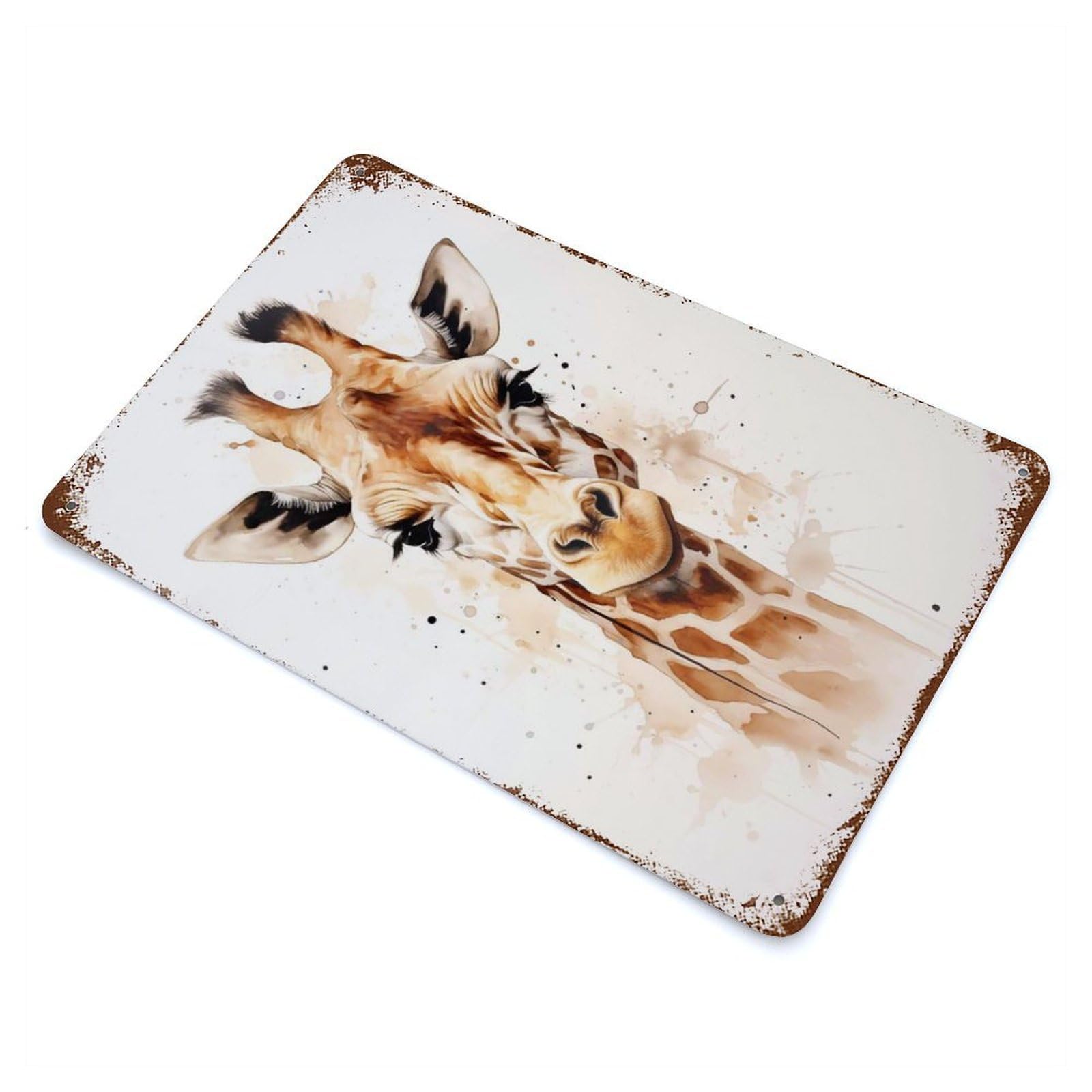 Garage Style Giraffe Watercolor Rust Effect Tin Sign 11.8"x7.9", Industrial Home Decor for Bar And Workshop