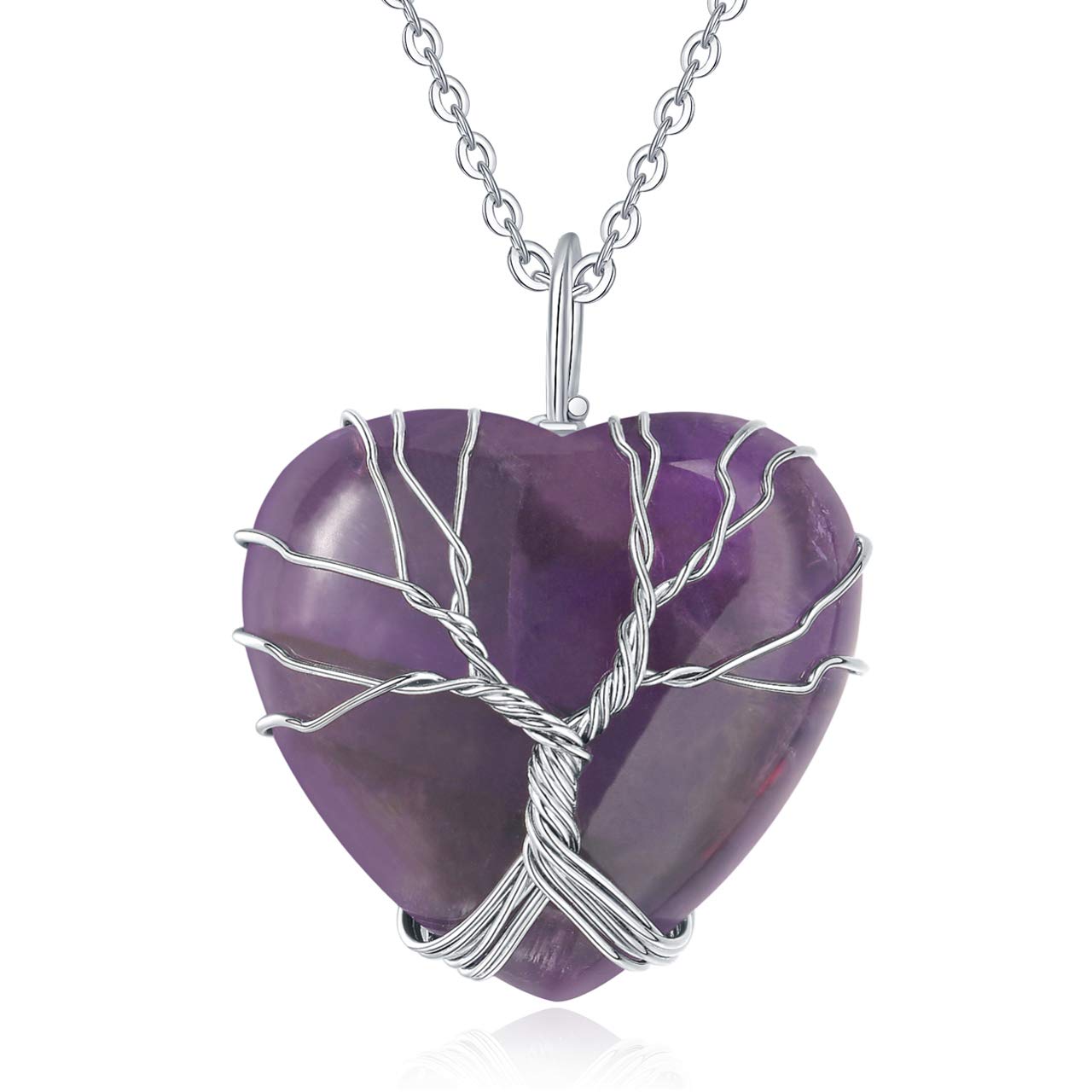 XIANNVXI Healing Crystal Stone Heart Pendant Necklace Tree of Life Wire Wrapped Necklaces Reiki Natural Gemstone Quartz Jewelry for Women