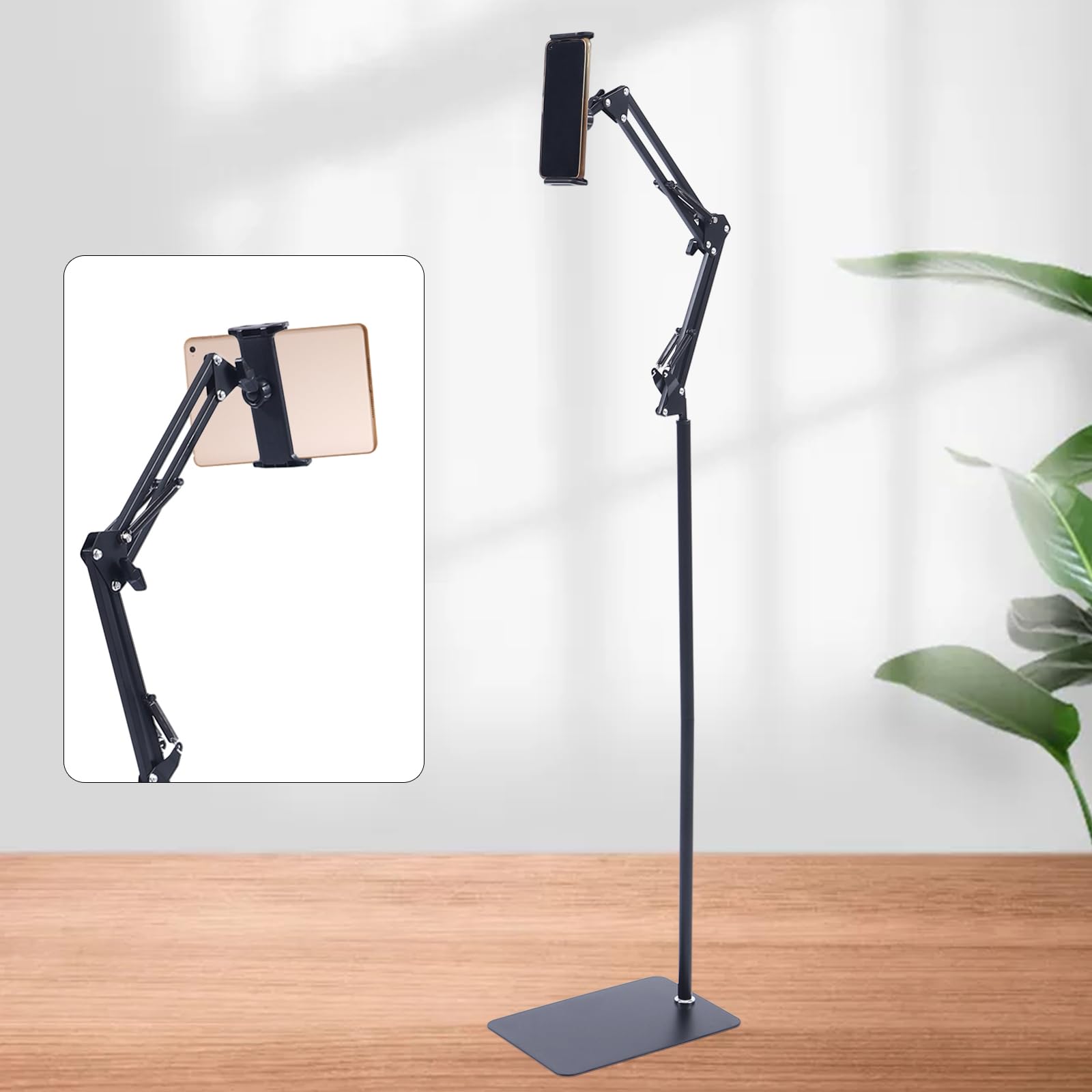 Uchwyt na telefon komórkowy, stojak na tablet, obracany o 360°, uchwyt na tablet, 135 cm, stojak podłogowy, metalowy uchwyt na tablet, wielofunkcyjny stojak na telefon komórkowy