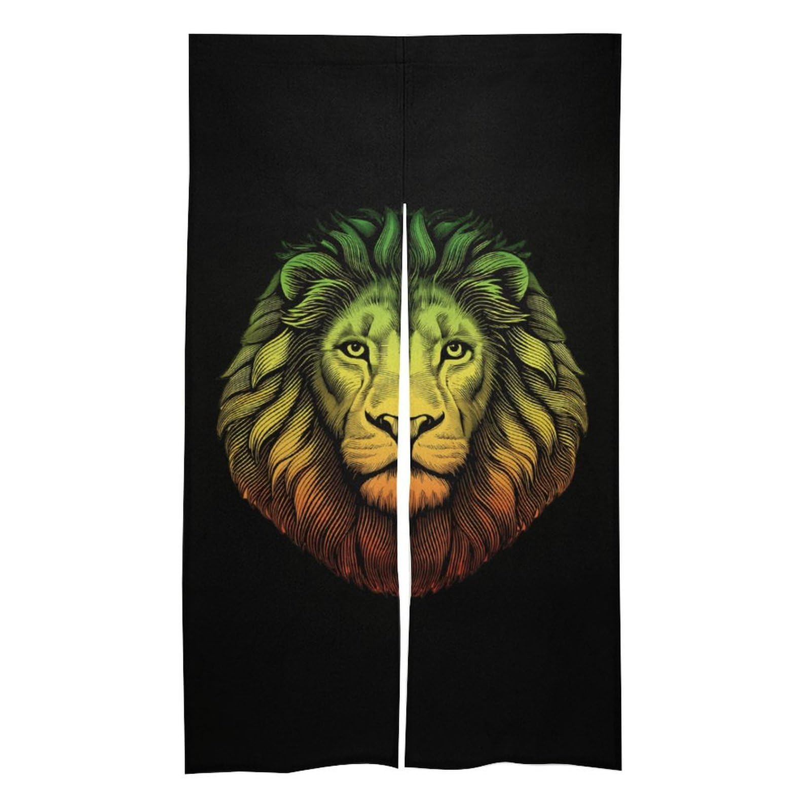 Rasta Lion Head Noren Doorway Split Shower Curtain Long Type Window Treatment for Privacy Partition Divider