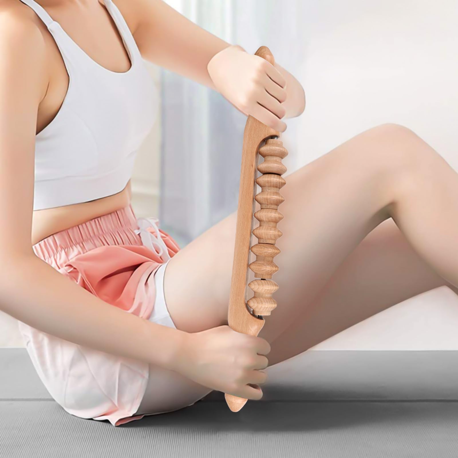 Tofficu Rullo Massaggiatore in Legno 43 Cm per Muscoli, Bastone da Massaggio Manuale Multifunzionale per Collo, Spalle e Pancia, Strumento Leggero per Relax e Benessere Corporeo