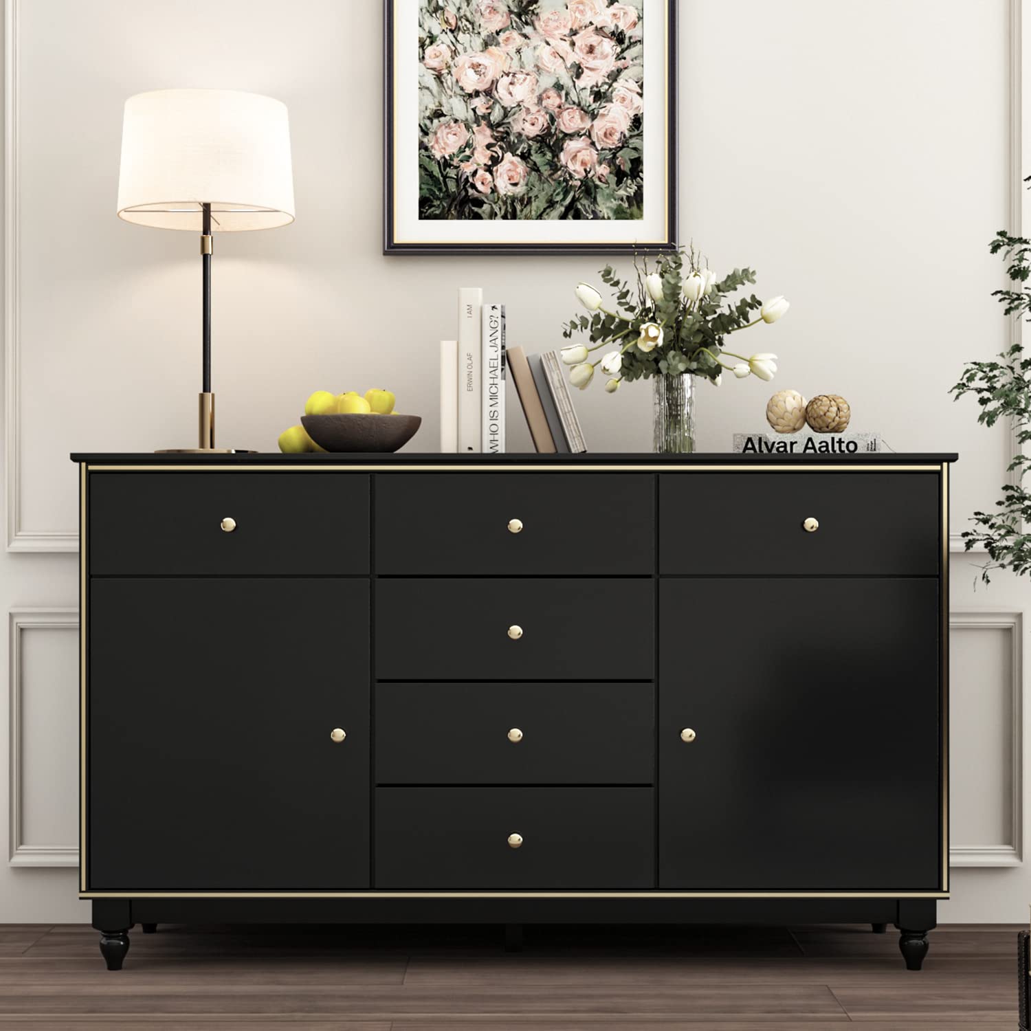 Buy Hitow Sideboard Buffet with 2 Doors & 6 Drawers, Wooden