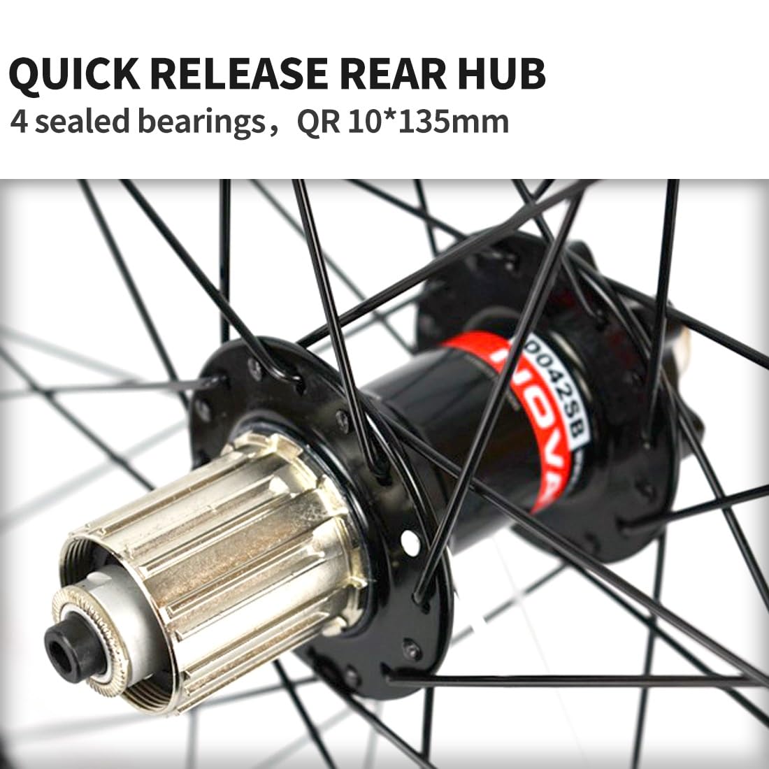 Ruote per Mountain Bike da 26/27,5/29'' con Freno a Disco, Cerchio MTB 32 Fori, sgancio rapido Anteriore e Posteriore QR 100mm/135mm, per Cassetta 7/8/9/10/11/12 velocità (Rosse, 26'')
