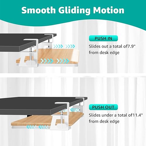 Miniatura 3 de CALASK Bandeja de teclado de escritorio, extraíble debajo del escritorio, bandeja de teclado de gran tamaño de 25.6 x 11.8 pulgadas con soporte de