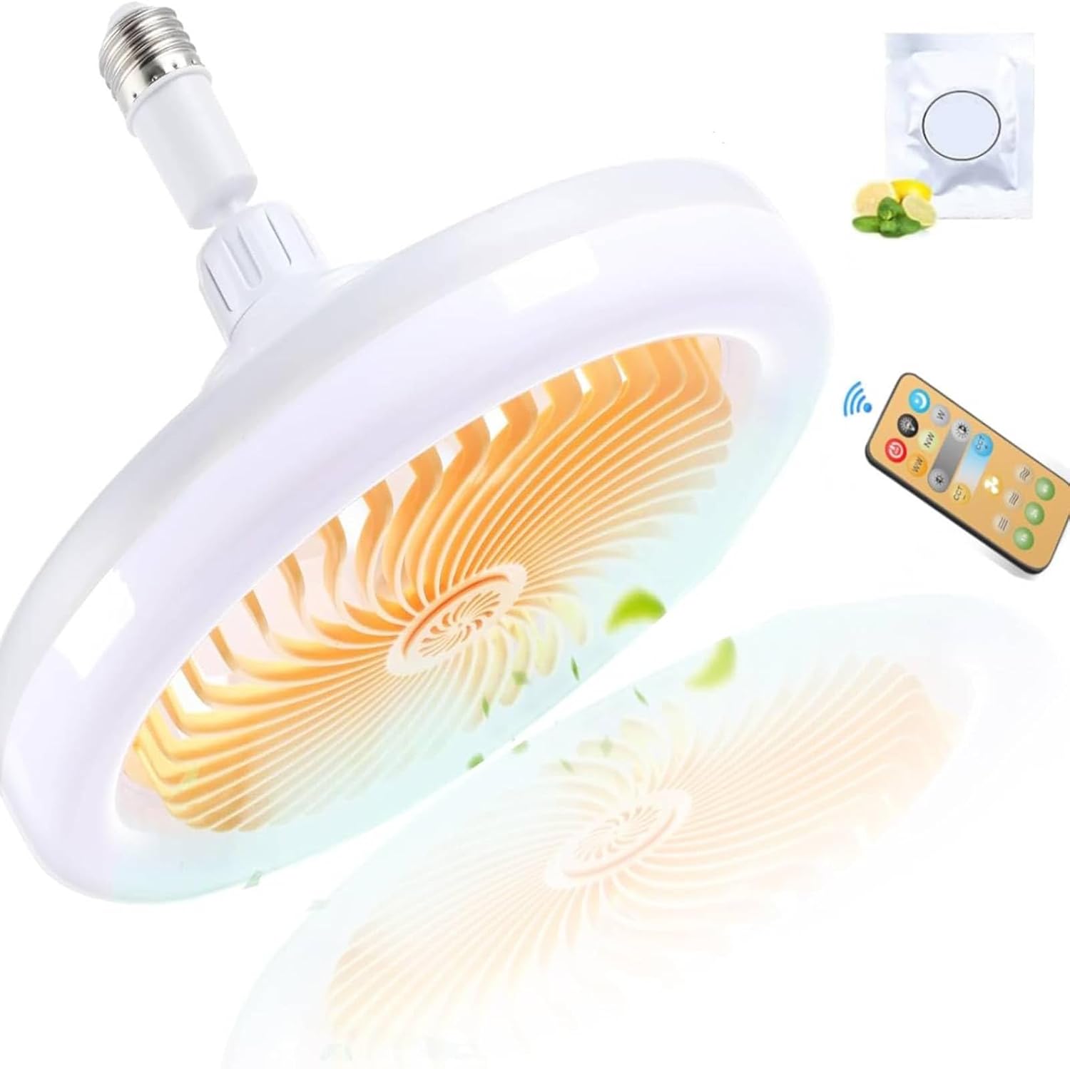 Generic Socket fan light - small ceiling fan with light, low voice,Energy saving and environmental protection， dimmable LED light, 3 wind speeds ，suitable for kitchen/bathroom/garage/bedroom (yellow)