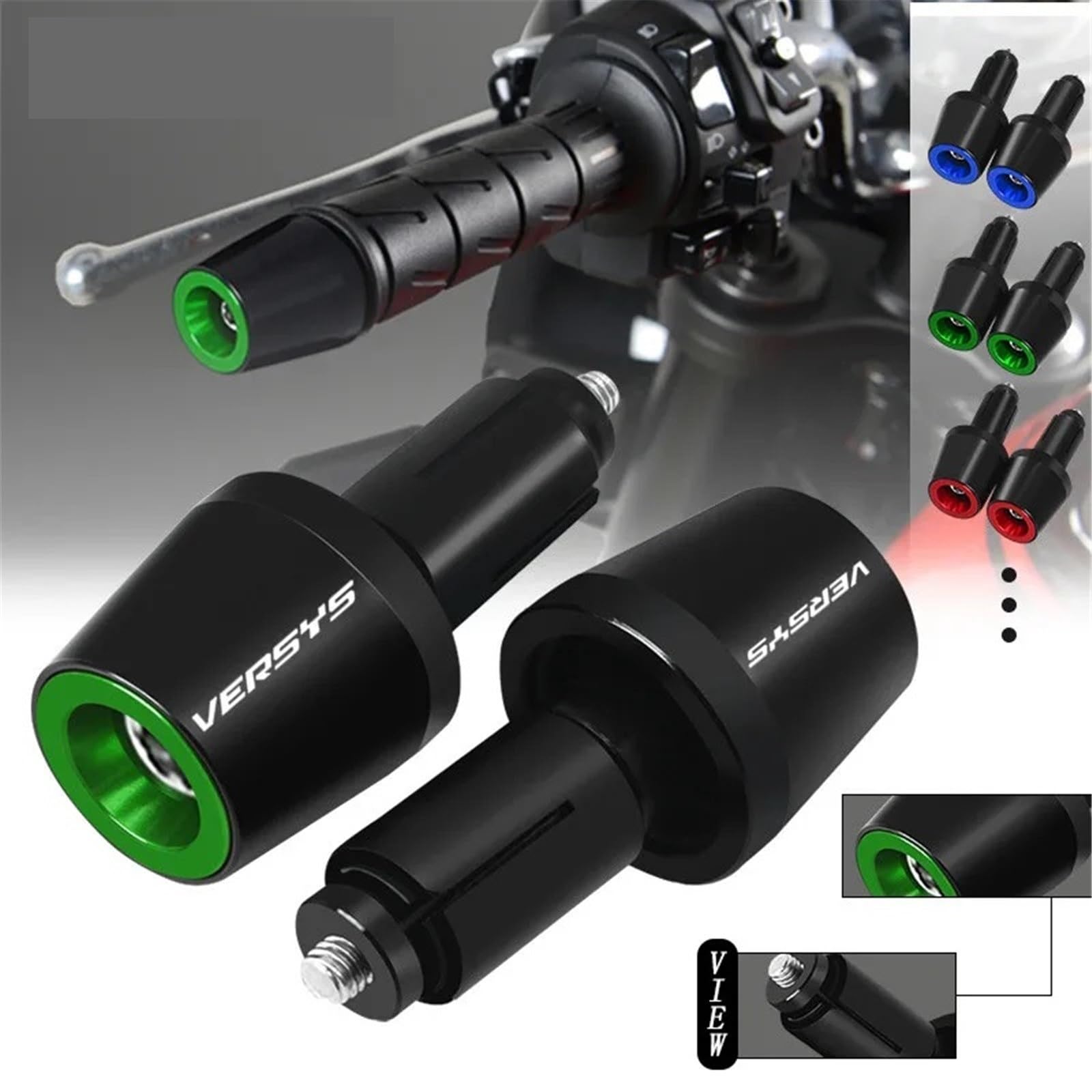 Dla Kawasaki VERSYS650 VERSYS1000 Akcesoria Motocyklowe Uchwyt Uchwyty Na Kierownicę Czapka Uchwyt Końcowy Zatyczki Do Zatyczek (Kolor : Black VERSYS1000, Rozmiar : 1)