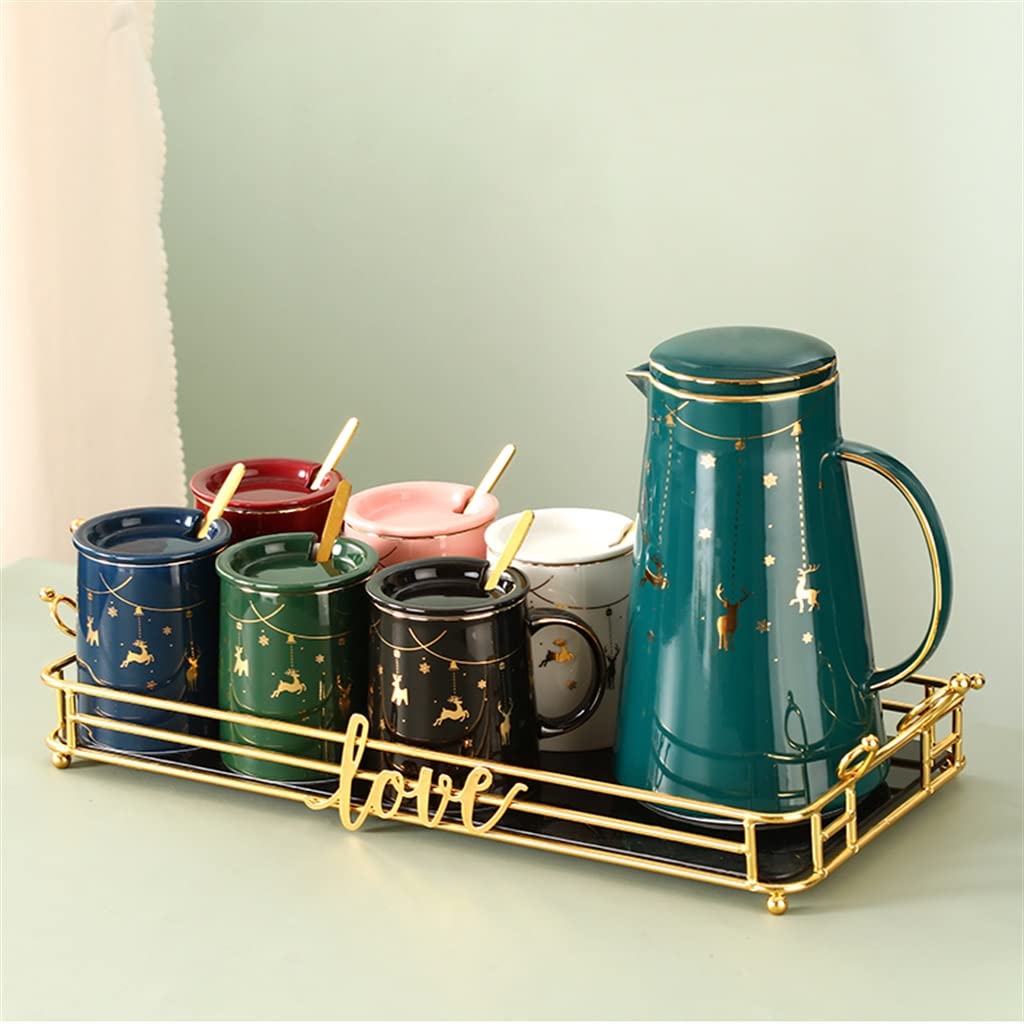 Pichet en céramique avec couvercle et set de 6 tasses à thé design