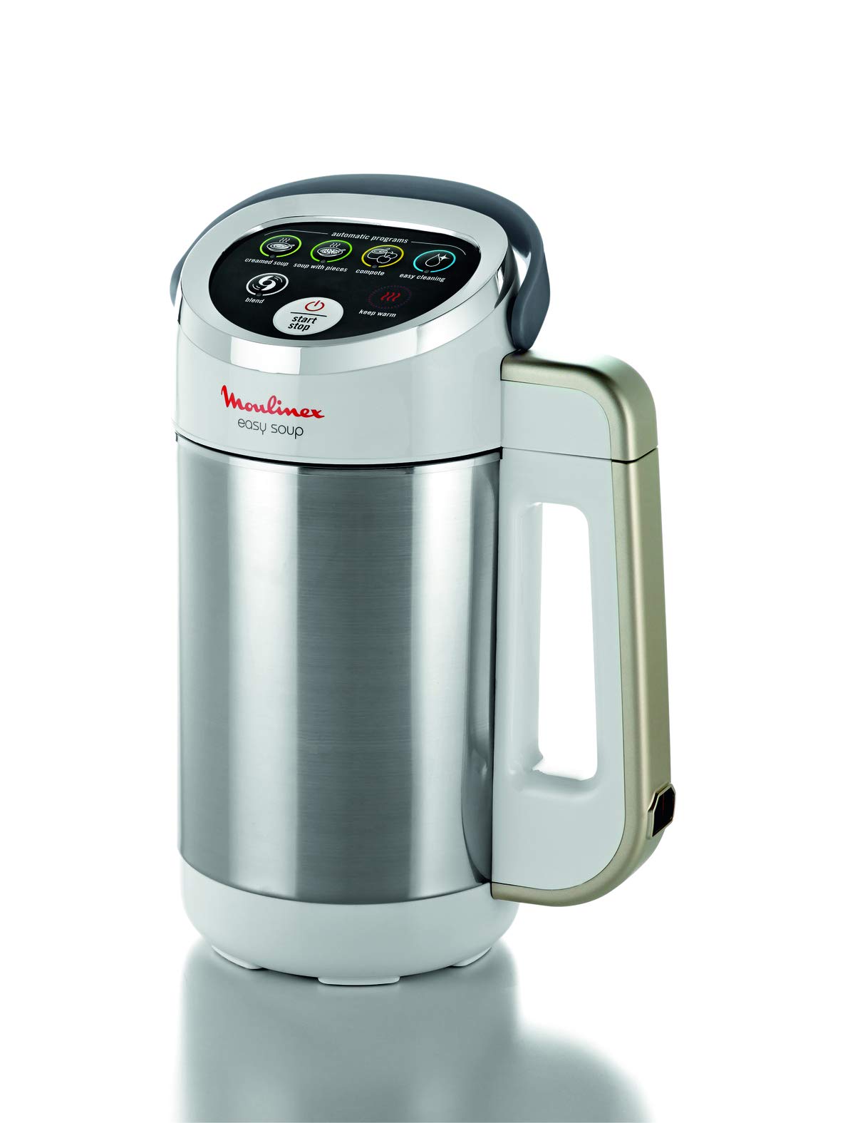 Moulinex Blender chauffant, Mixeur soupe, Puissance 1000 W, Capacité 1,2 L, 5 programmes automatiques, Double paroi, Maintien au chaud 40 min, Livret recettes, Easy Soup, Inox LM841B10