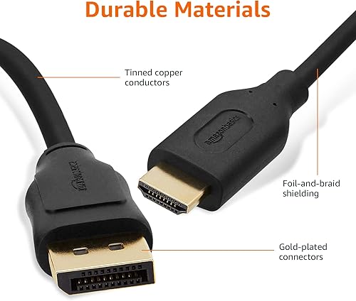 Miniatura 7 de Tienda Basics Cable de pantalla DisplayPort a HDMI, unidireccional, 4k30Hz, 1920x1200, 1080p, conectores chapados en oro, 6 pies, negro