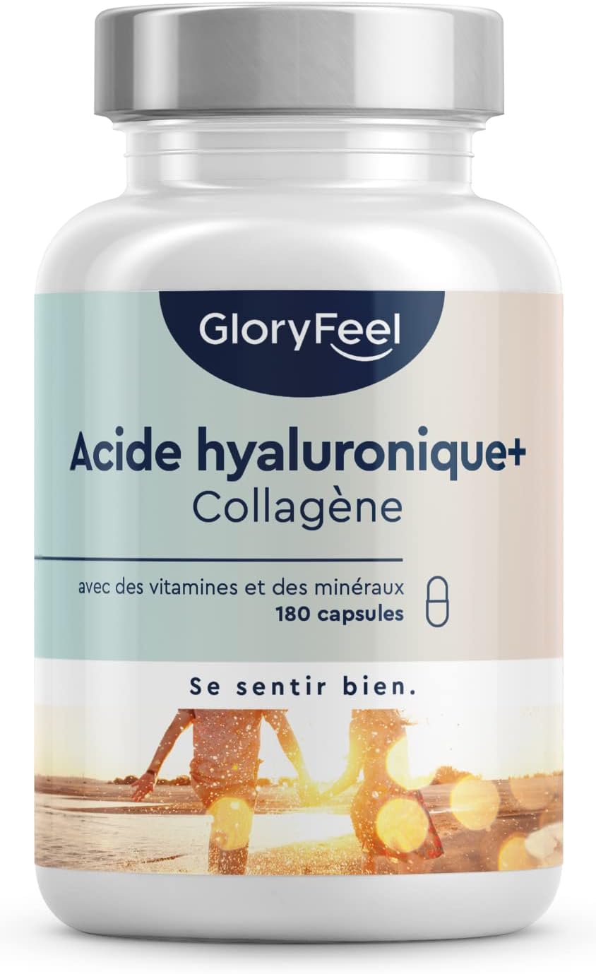 Collagene et Acide Hyaluronique (180 Capsules), Enrichi en Vitamines A & C, Biotine, Zinc & Sélénium, 1000mg de Collagène Hydrolysé, Anti-âge et Articulations* Pur
