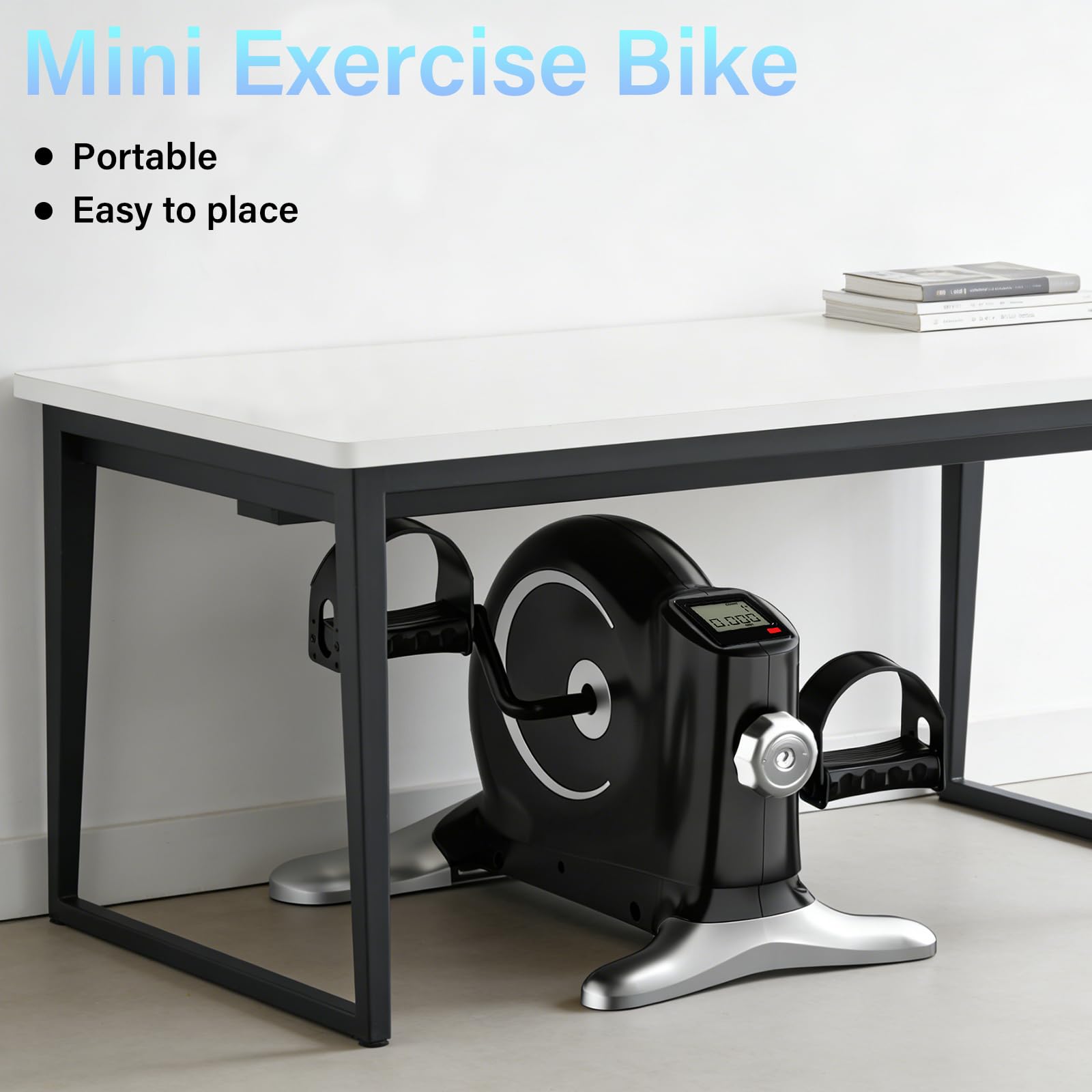 Mini vélo d'appartement silencieux avec résistance réglable, écran LCD et bande de serrage